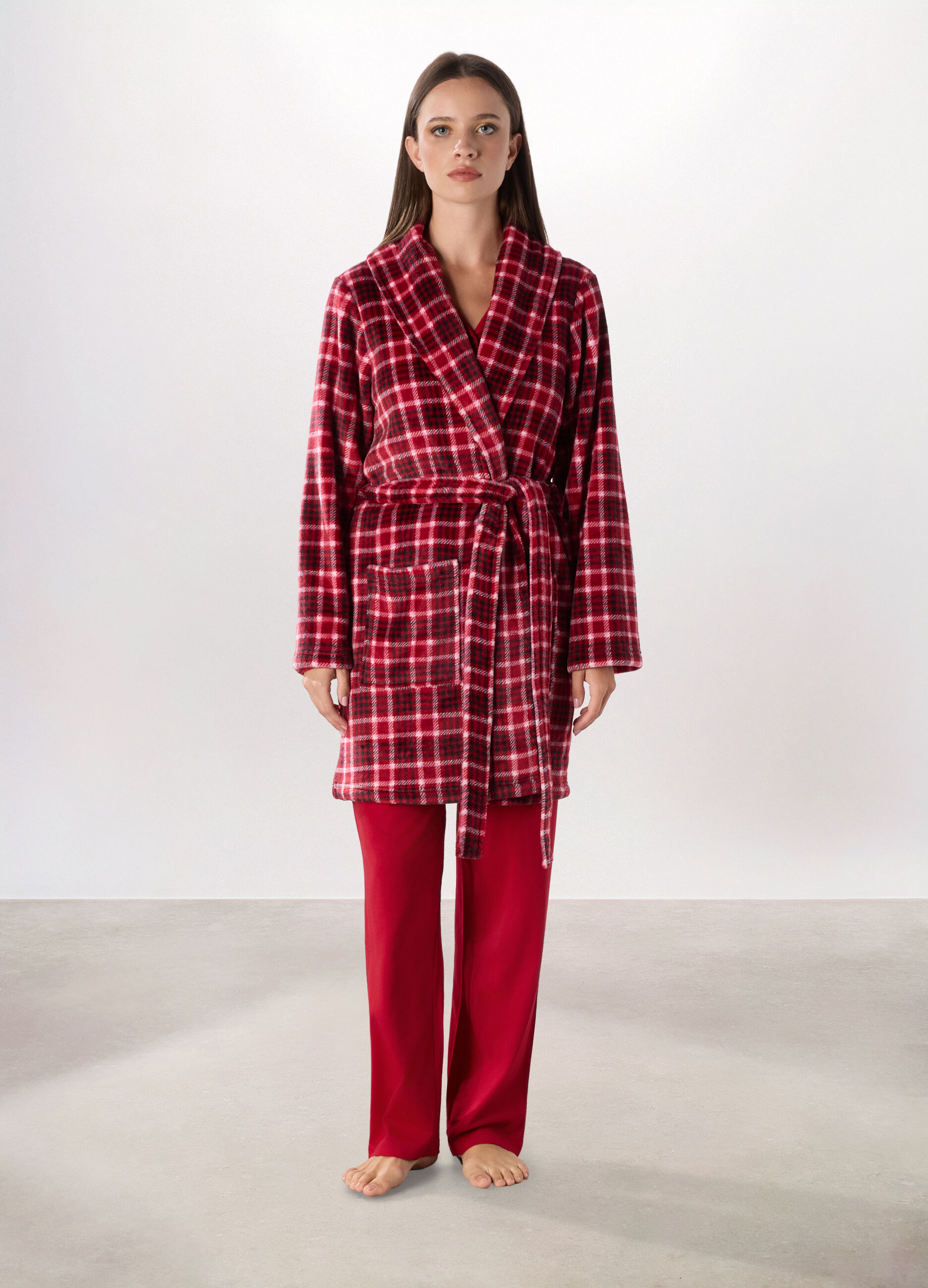 Vestaglia in coral fleece a quadri donna_0