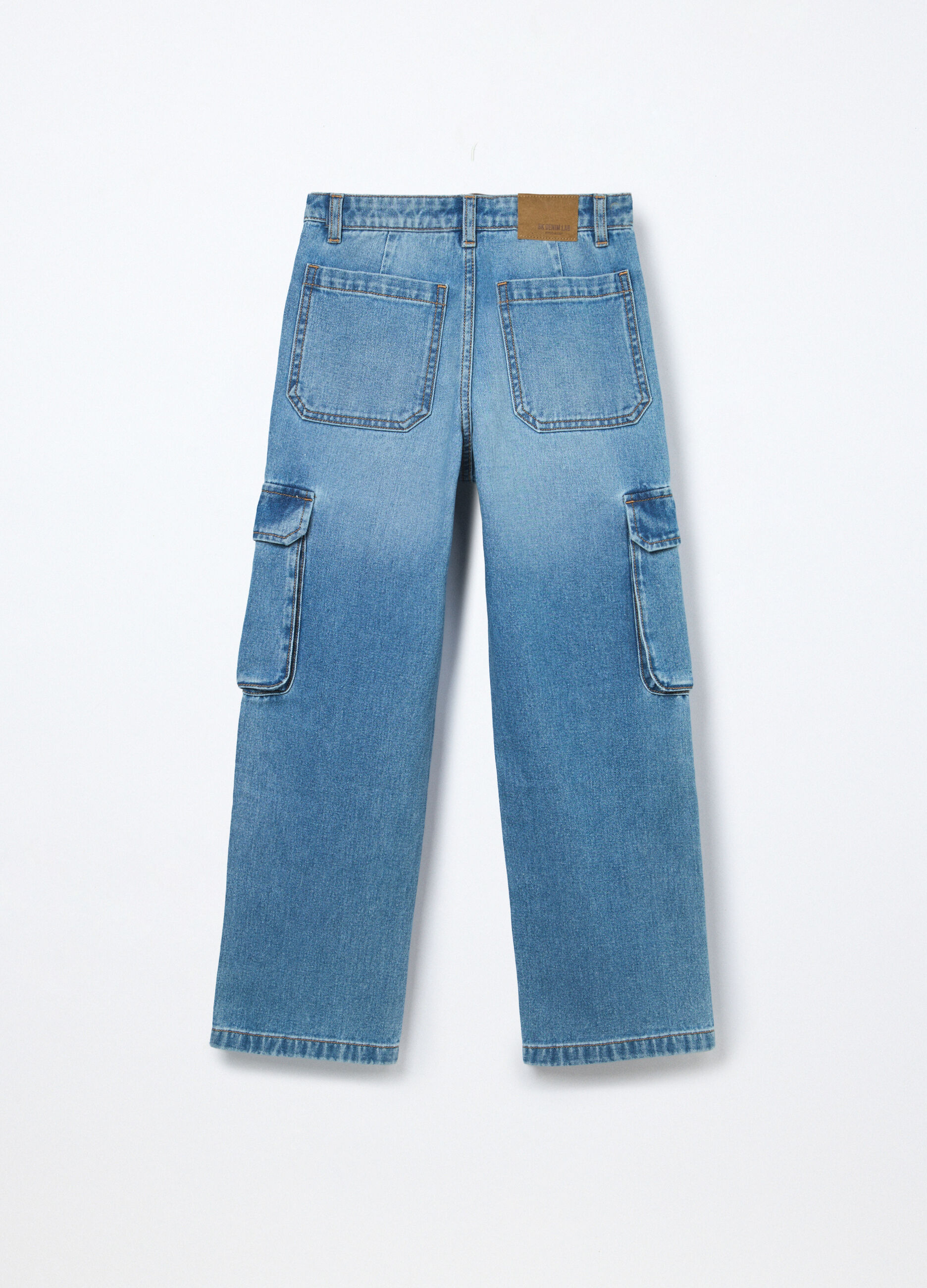Pantaloni cargo in denim di puro cotone ragazza_1