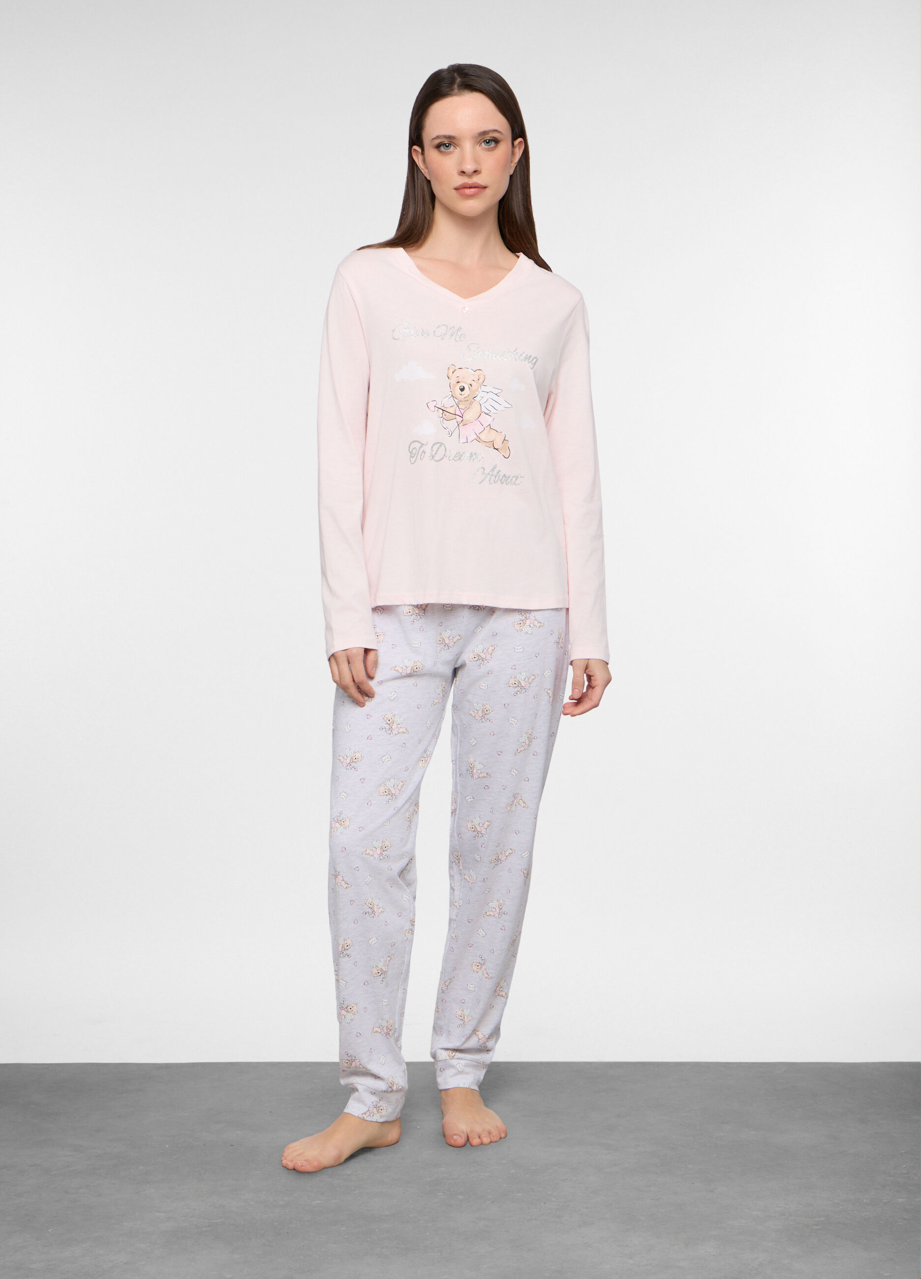 Set pigiama lungo in jersey di cotone misto viscosa donna_0