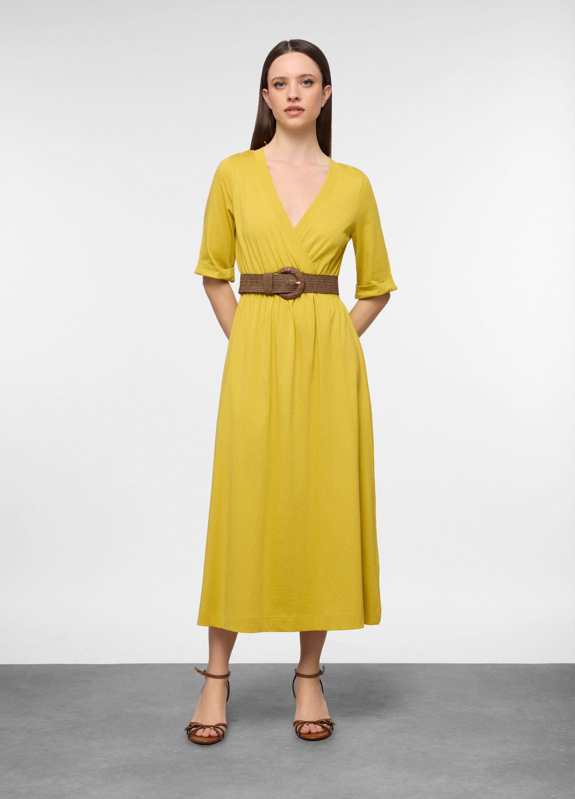 Abito lungo in jersey di cotone stretch donna_0