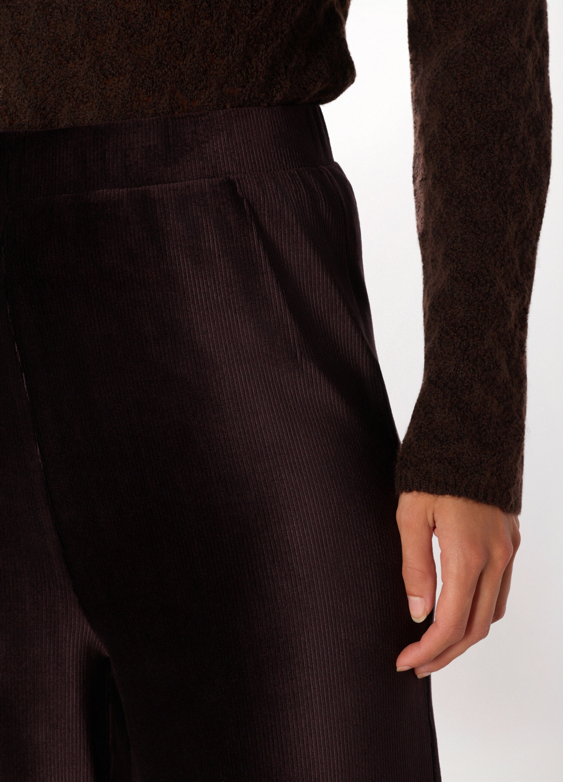 Pantaloni wide leg in costina di velluto donna_2