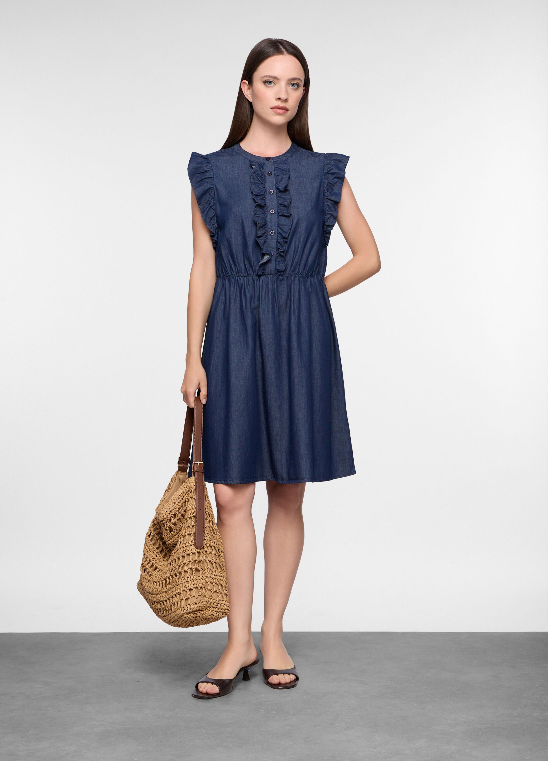 Abito corto in denim di puro cotone donna_0