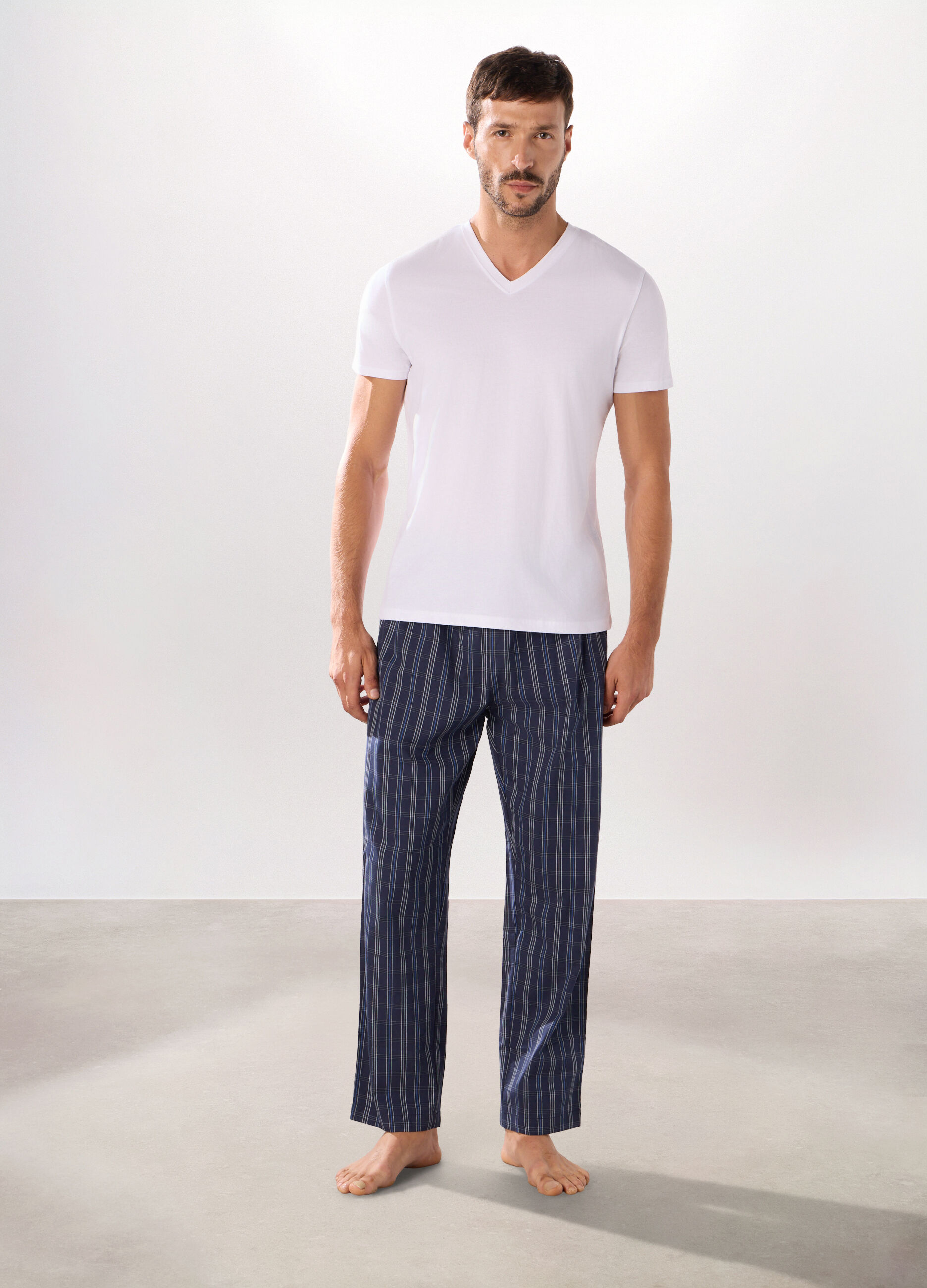 Pantaloni lunghi pigiama in cotone a quadri uomo_0