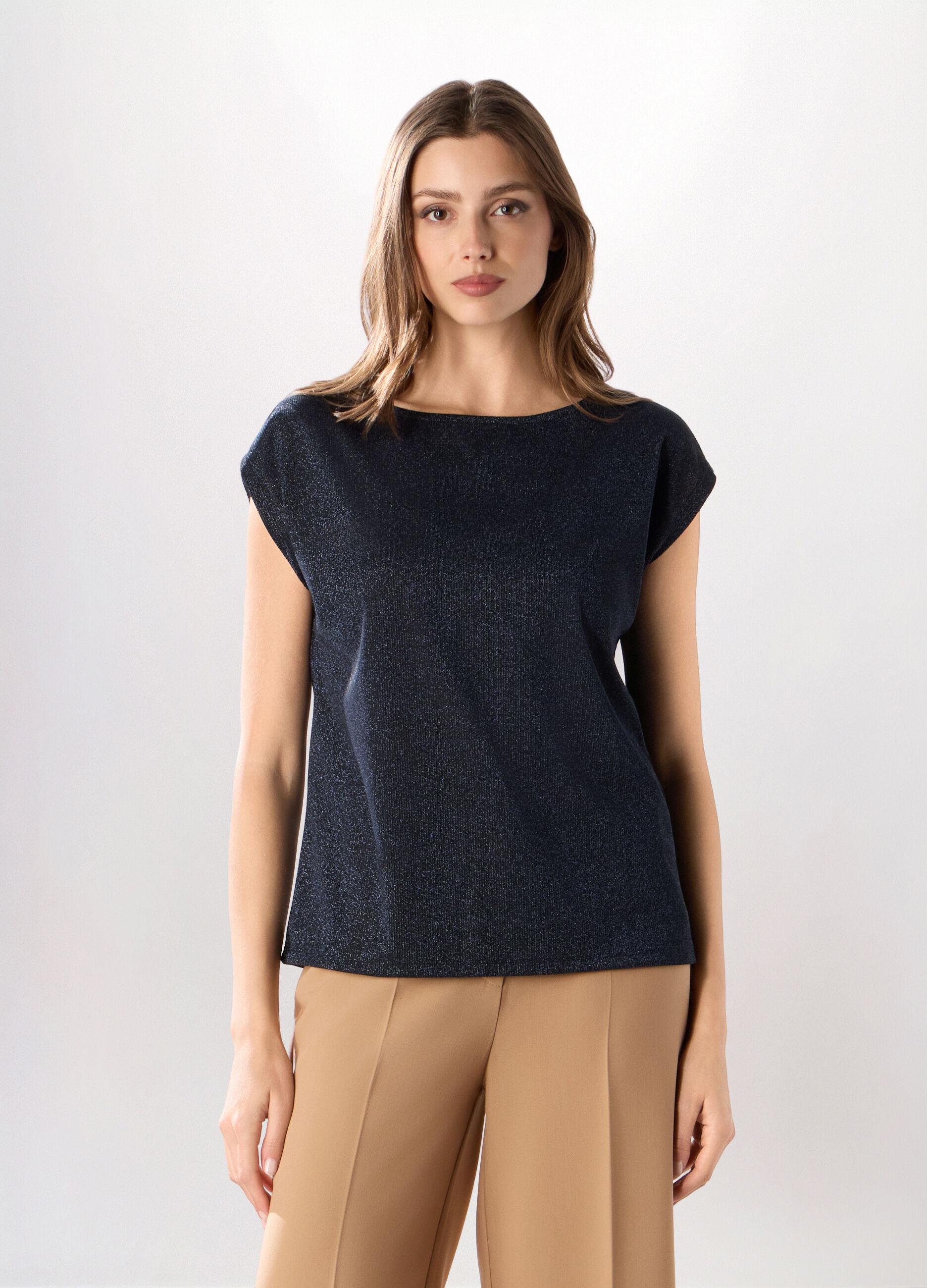 Top con lavorazione in filo lurex donna_0