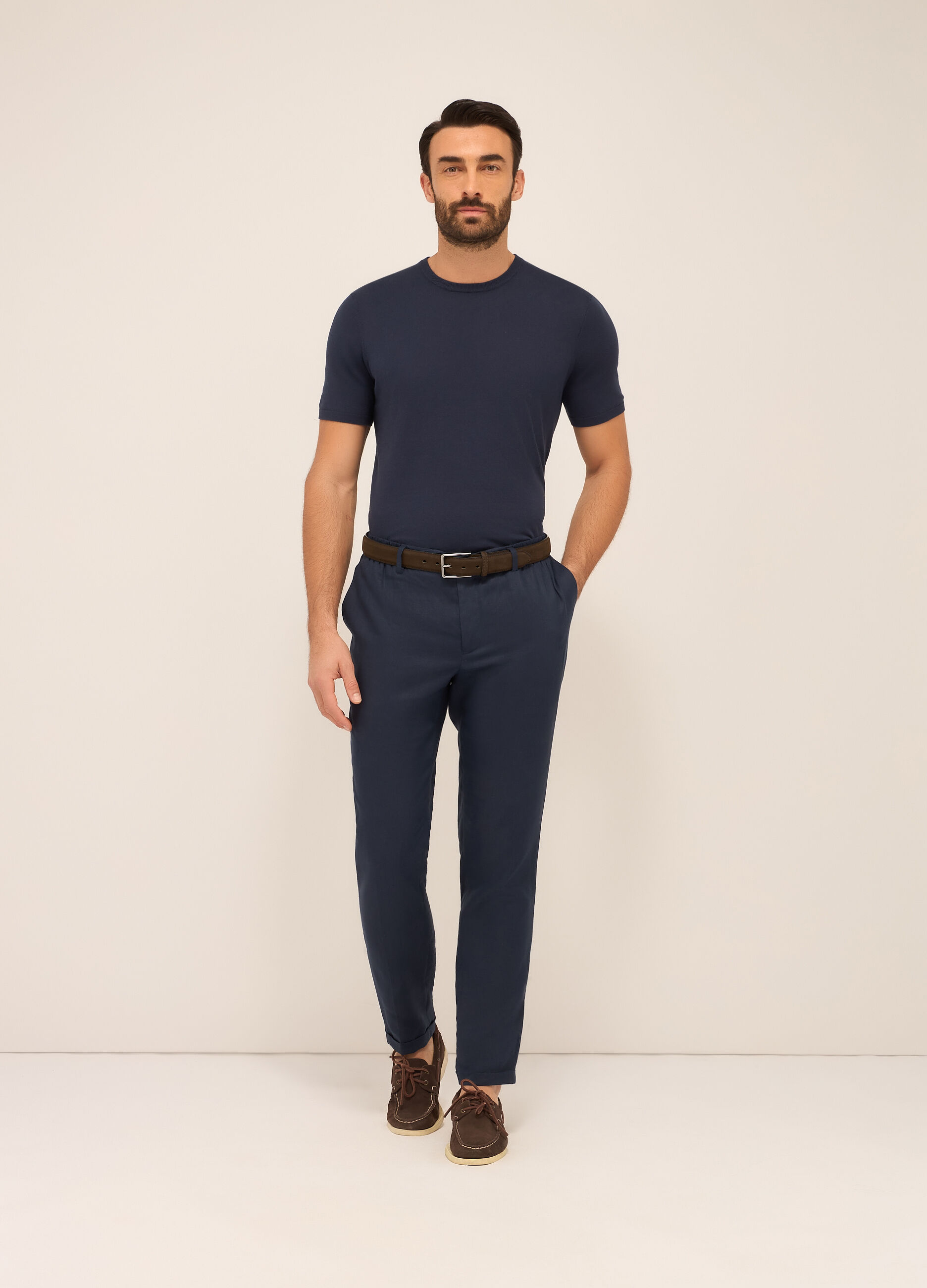 Pantaloni chino in puro lino uomo_0