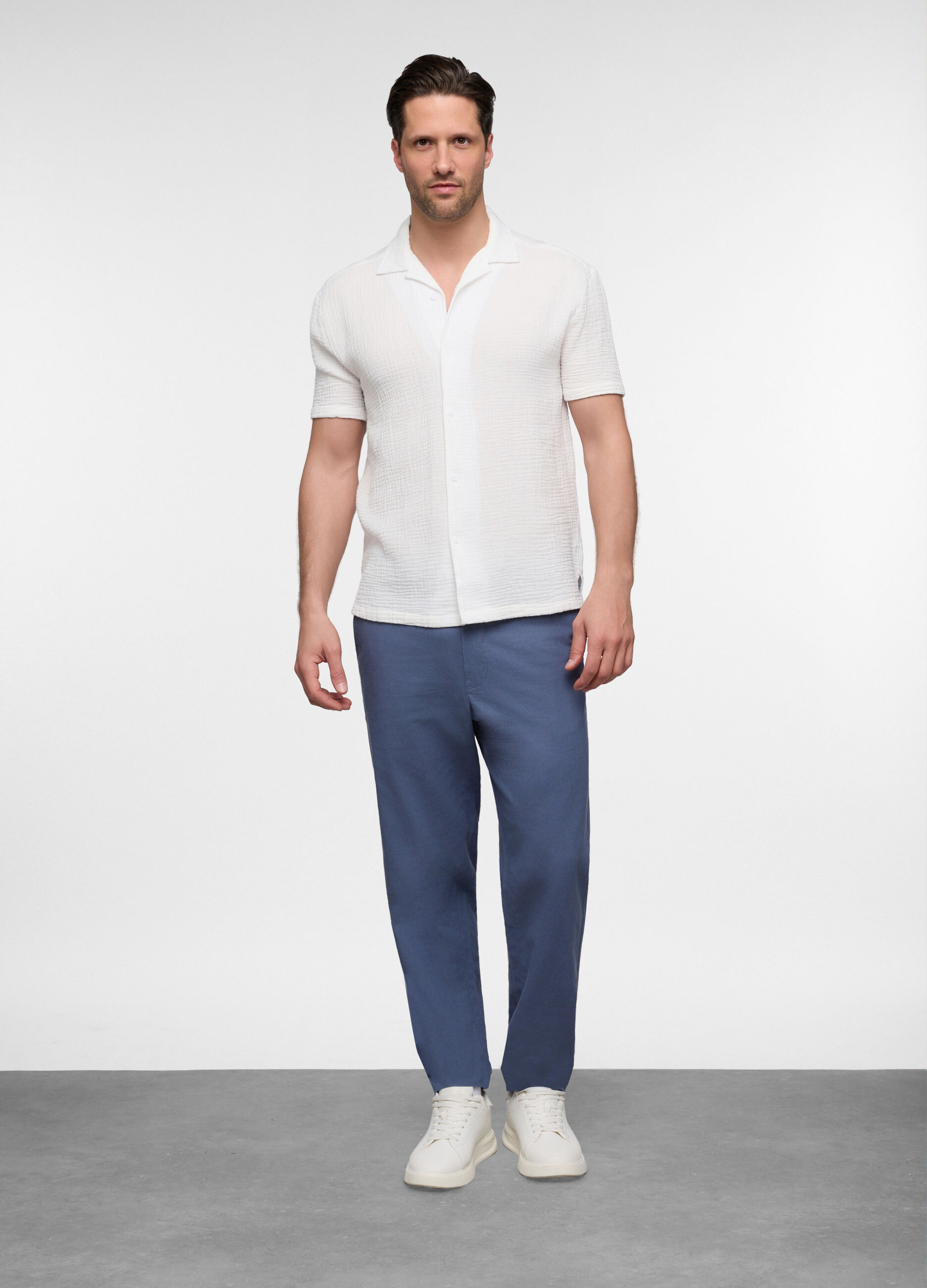 Pantaloni chino in lino e cotone uomo_0
