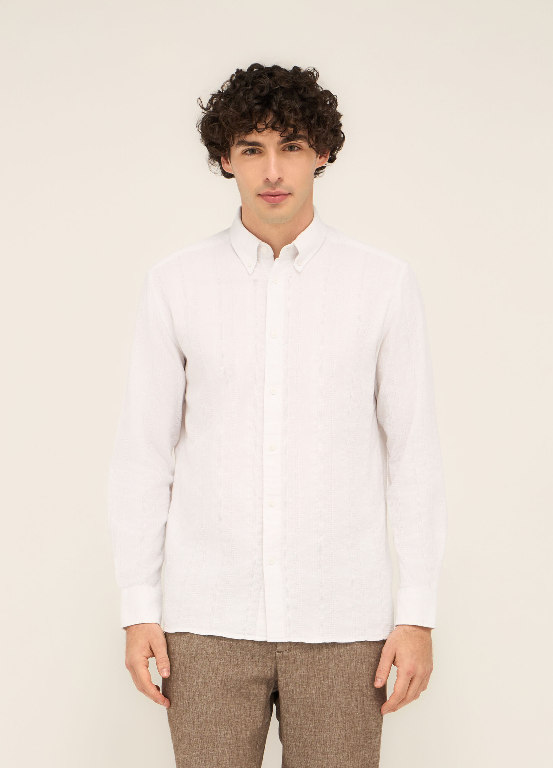 Camicia colletto button-down in cotone uomo_0