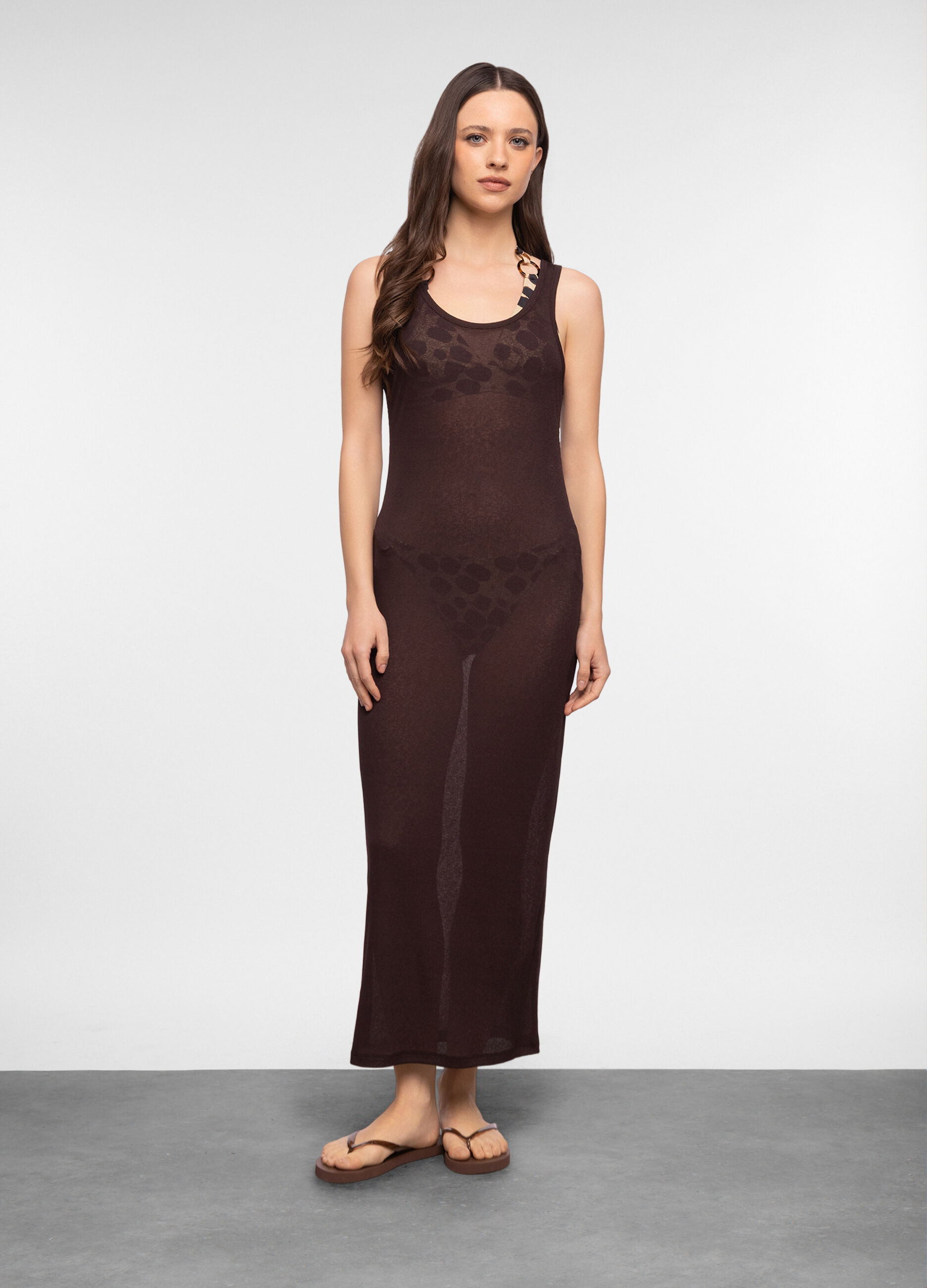 Copri costume lungo stretch in costina donna_0