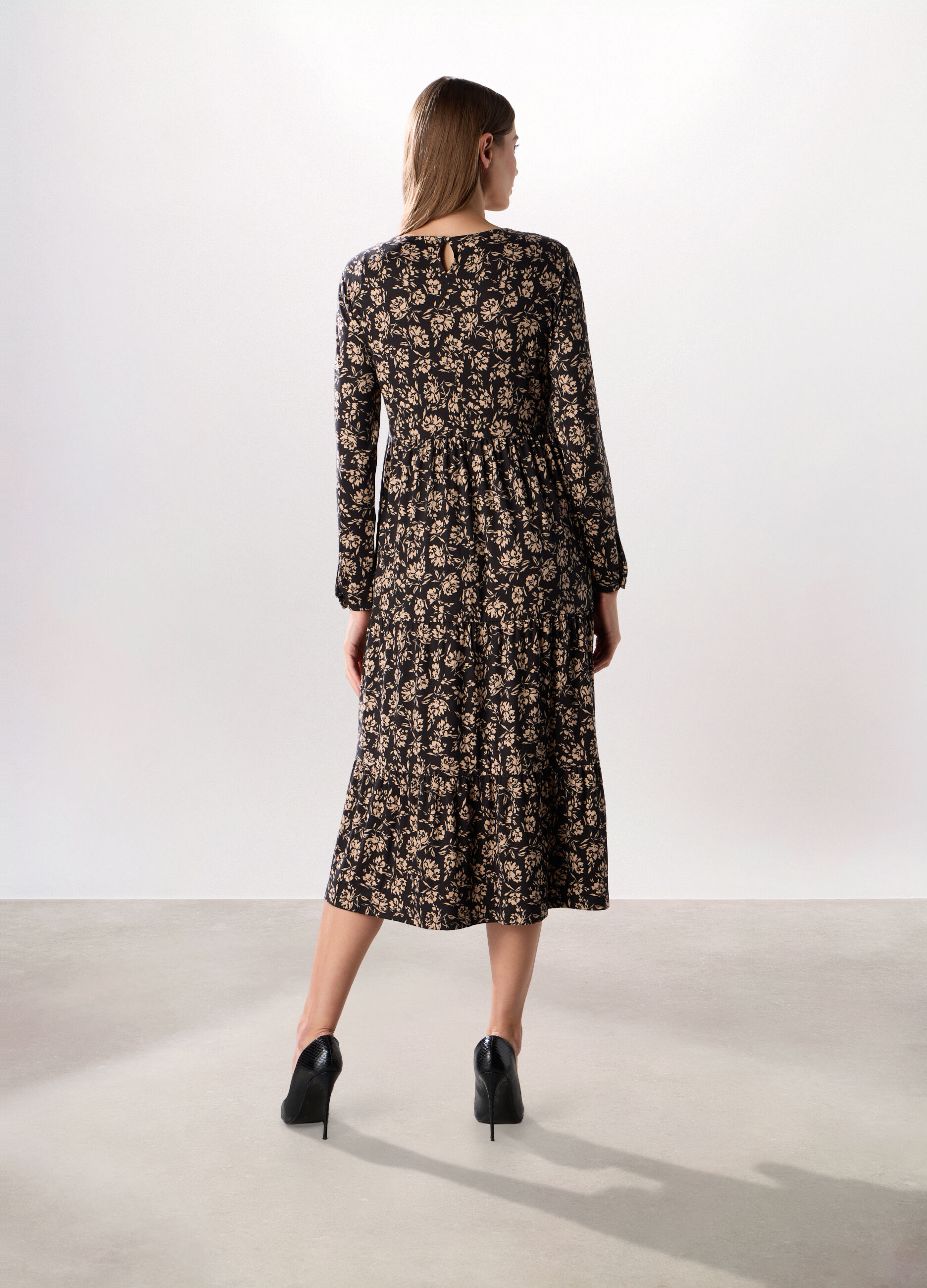 Abito lungo a balze in jersey stretch donna_1