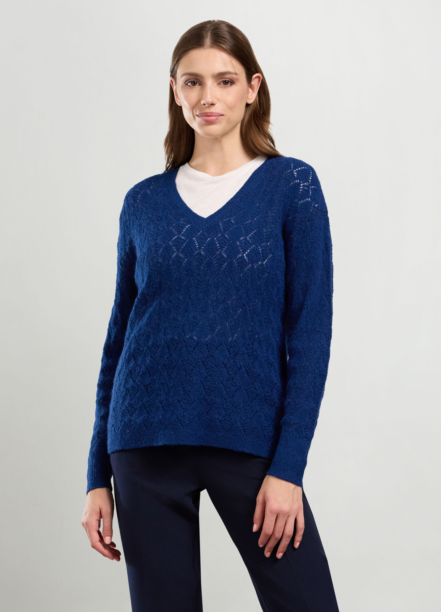 Pullover traforato misto lana di alpaca donna_0