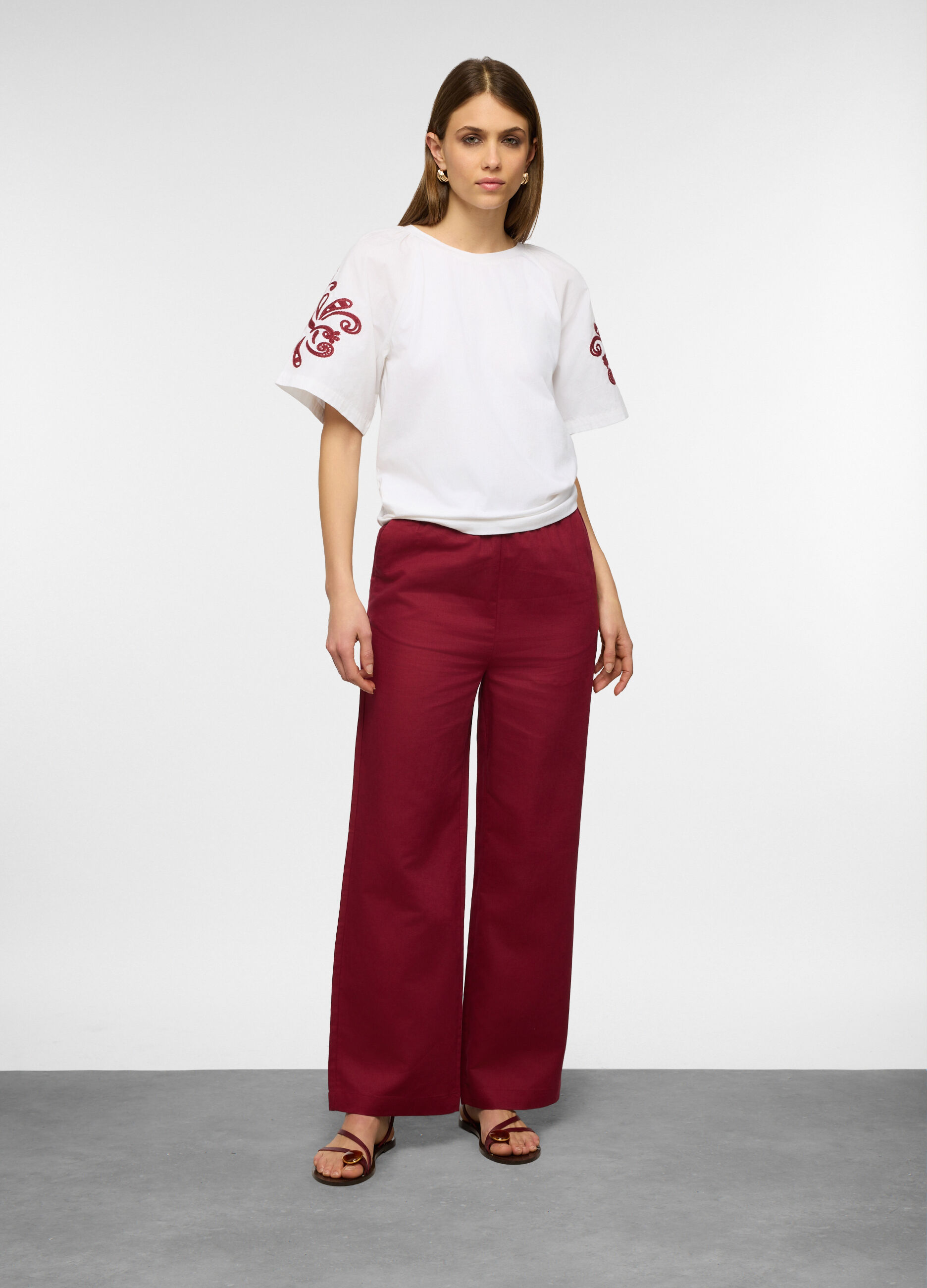 Pantaloni wide leg misto lino donna_0