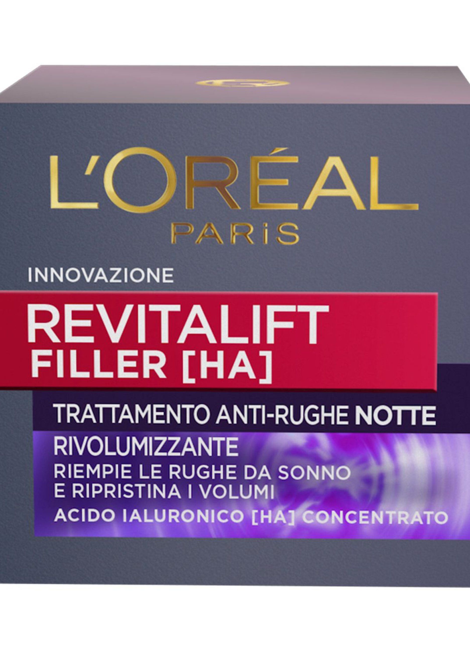 L'Oréal Paris Crema Viso Notte Revitalift Filler, Azione Antirughe Rivolumizzante con Acido Ialuronico Concentrato, 50 ml.