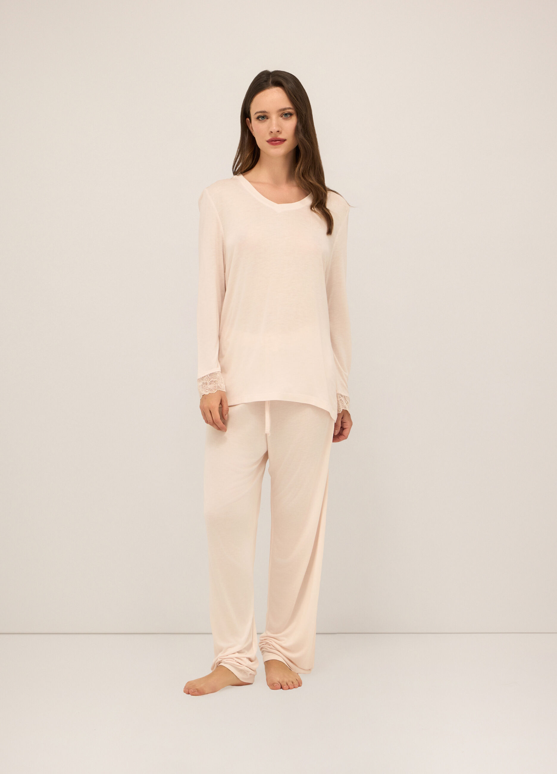 Set pigiama lungo in pura viscosa donna_0