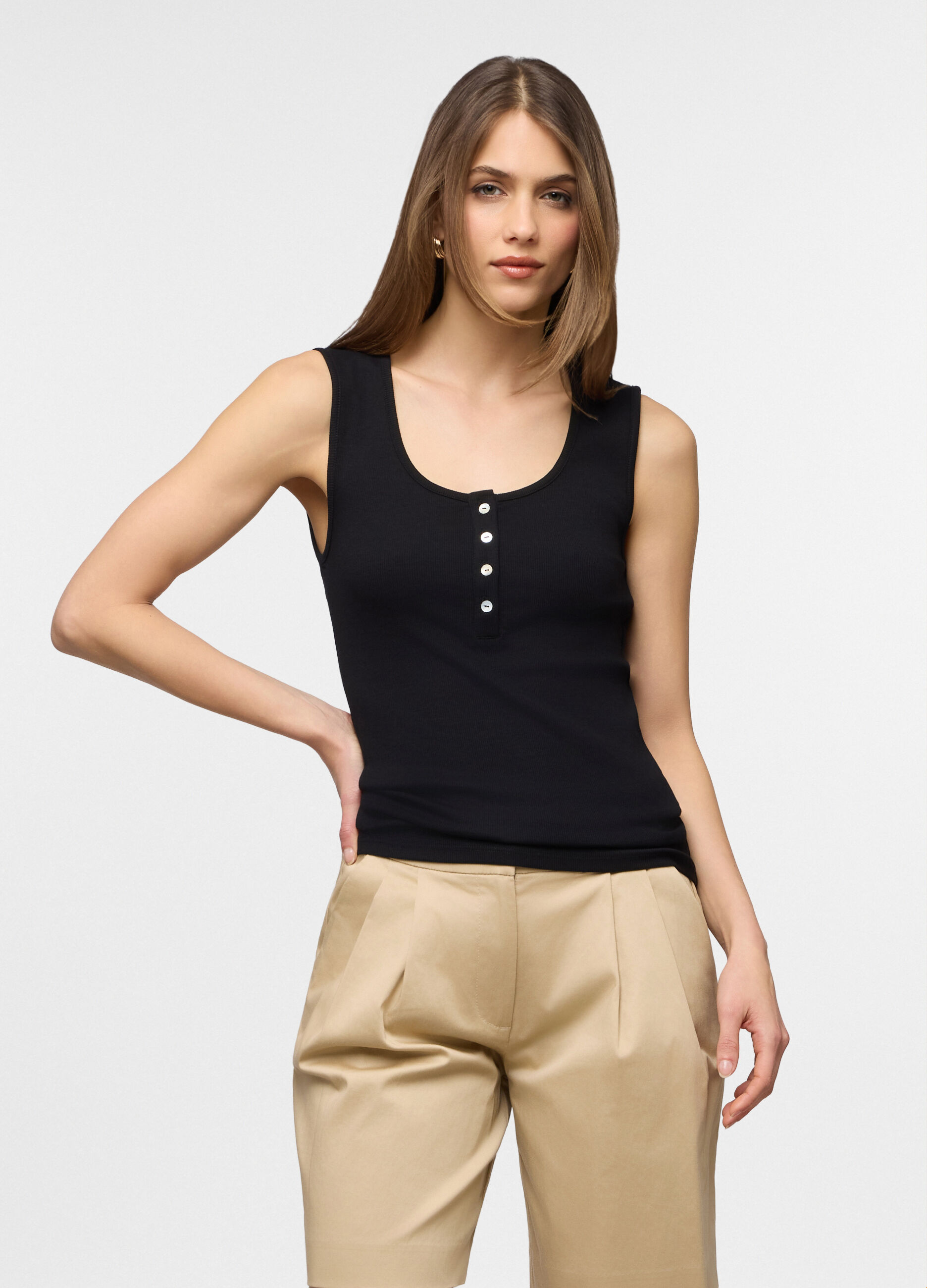 Canotta con scollo rotondo stretch donna_0