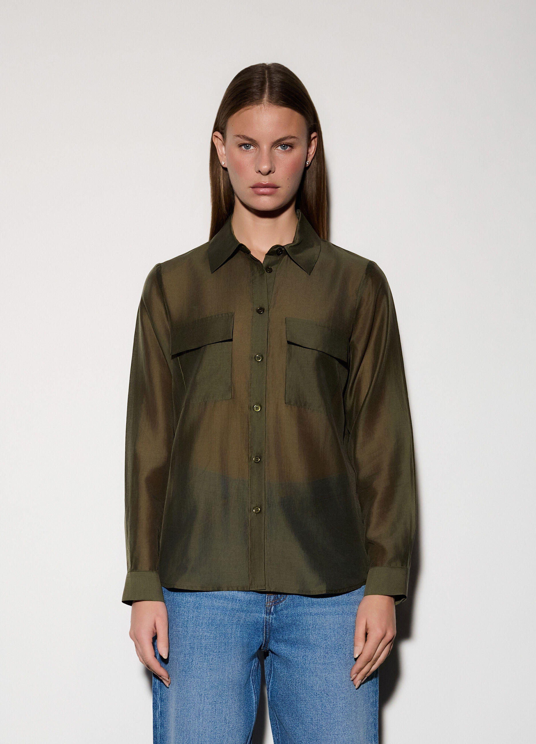 Camicia over fit con colletto alla francese donna_1