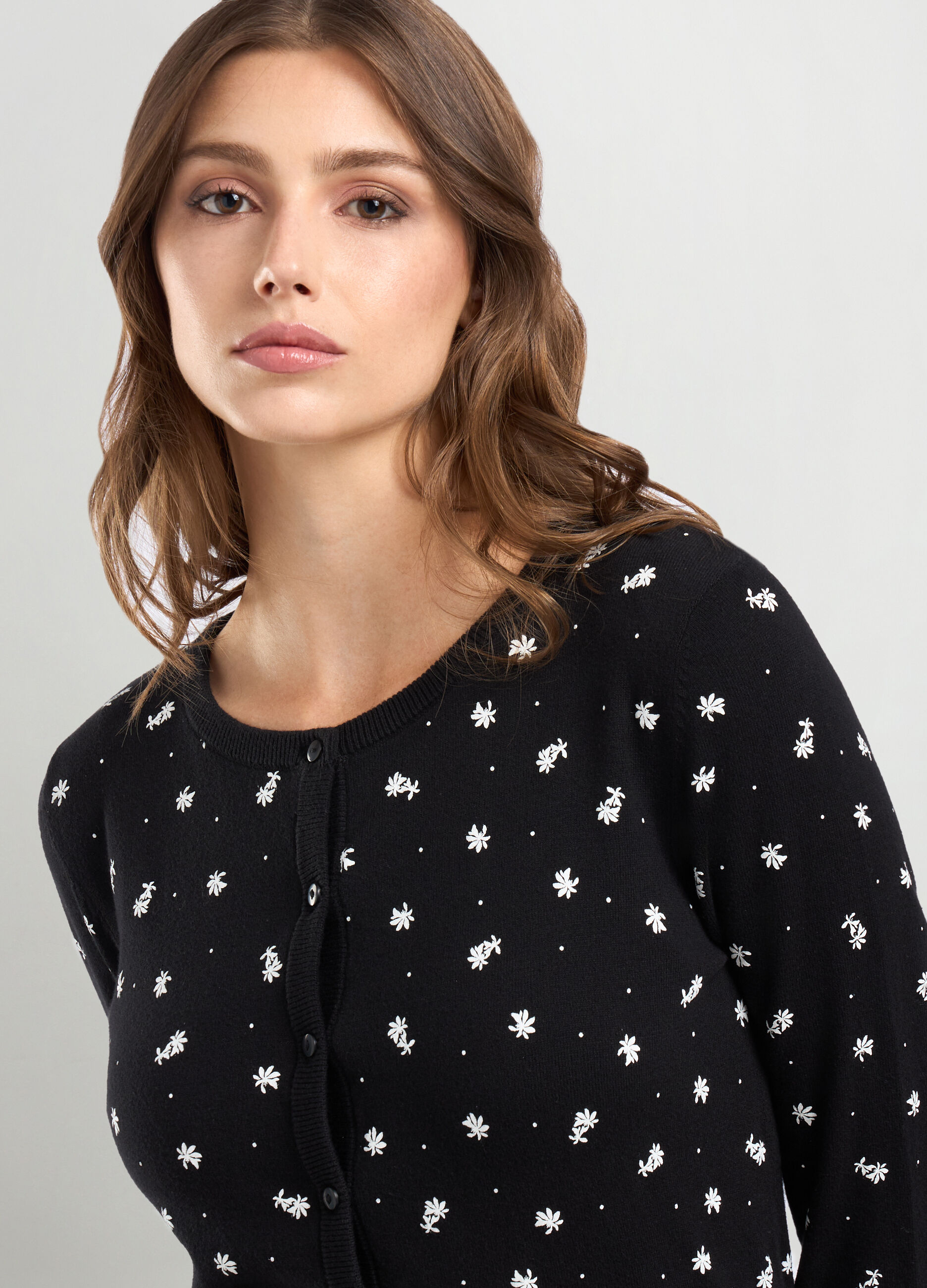 Cardigan misto cotone con stampa donna_2
