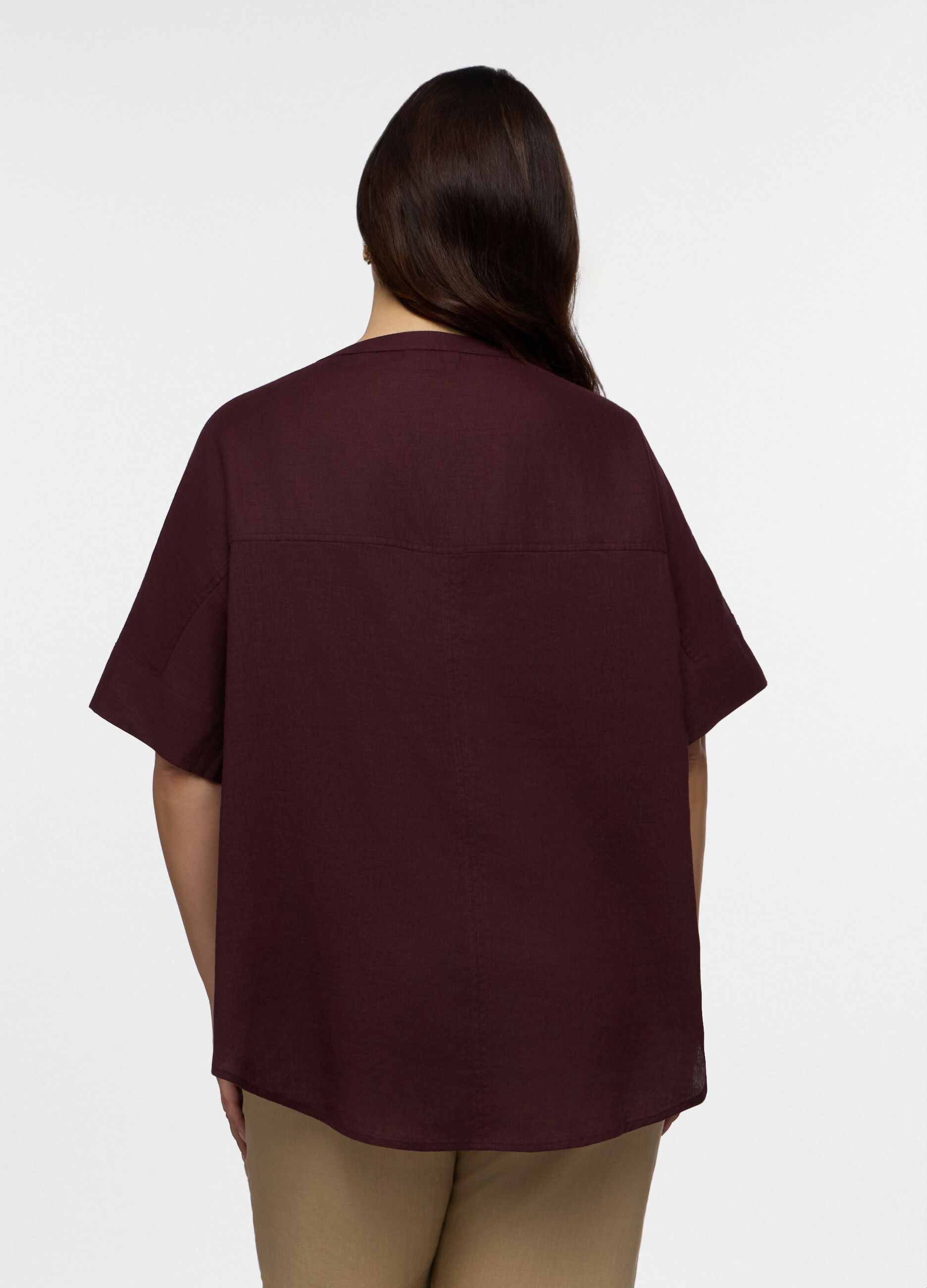 Blusa Fit Regular con scollo a V misto lino donna curvy_1