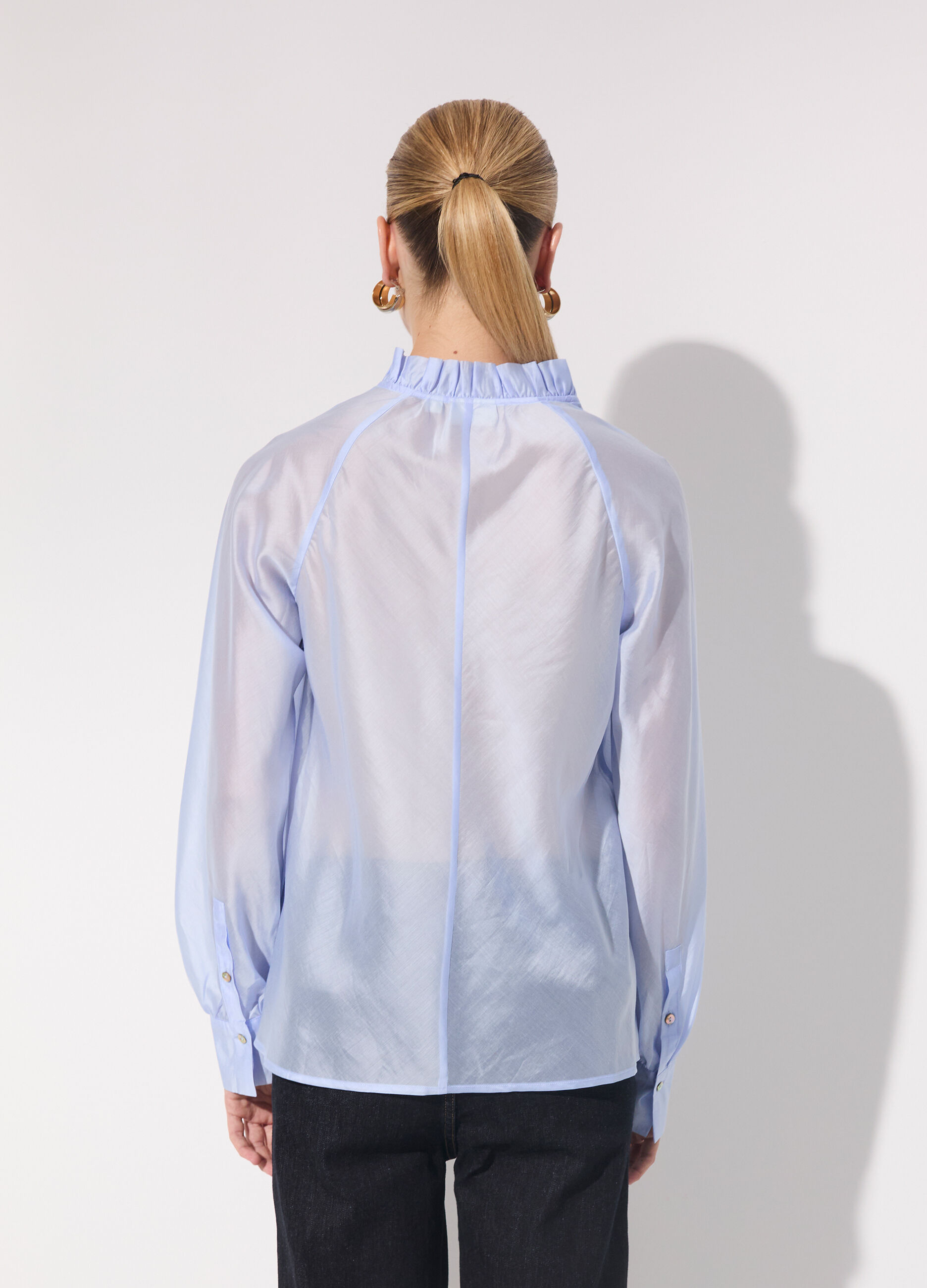 Blusa in misto lyocell con colletto ruffle donna_2