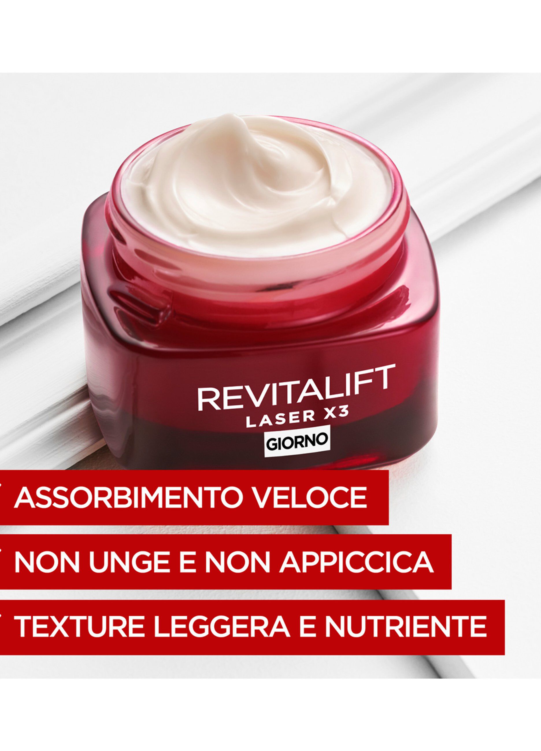 L'Oréal Paris Crema Viso Giorno Revitalift Laser X3, Azione Antirughe Anti-Età con Acido Ialuronico e Pro-Xylane, 50 ml.