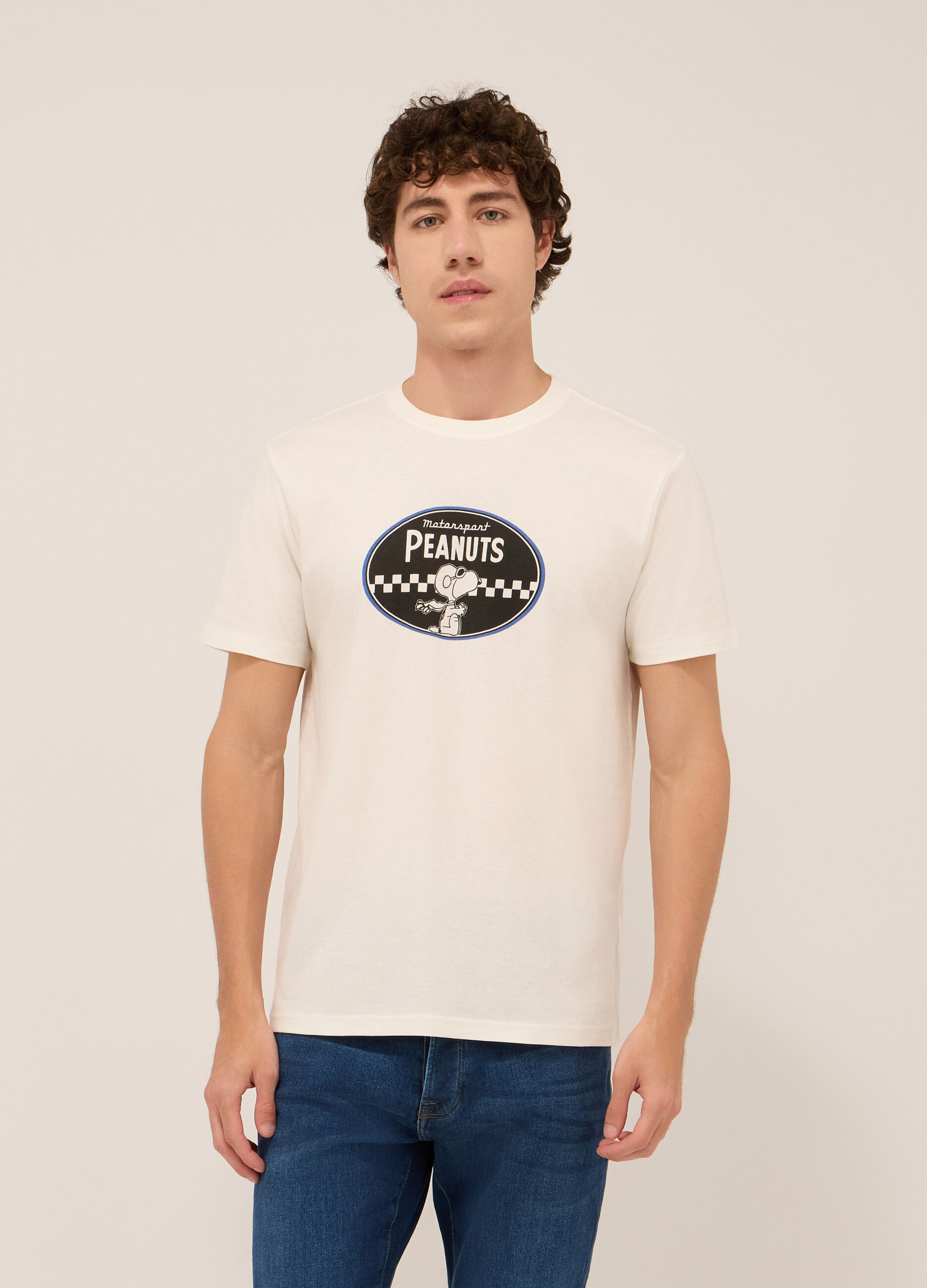 T-shirt in jersey di cotone con stampa Snoopy uomo_0