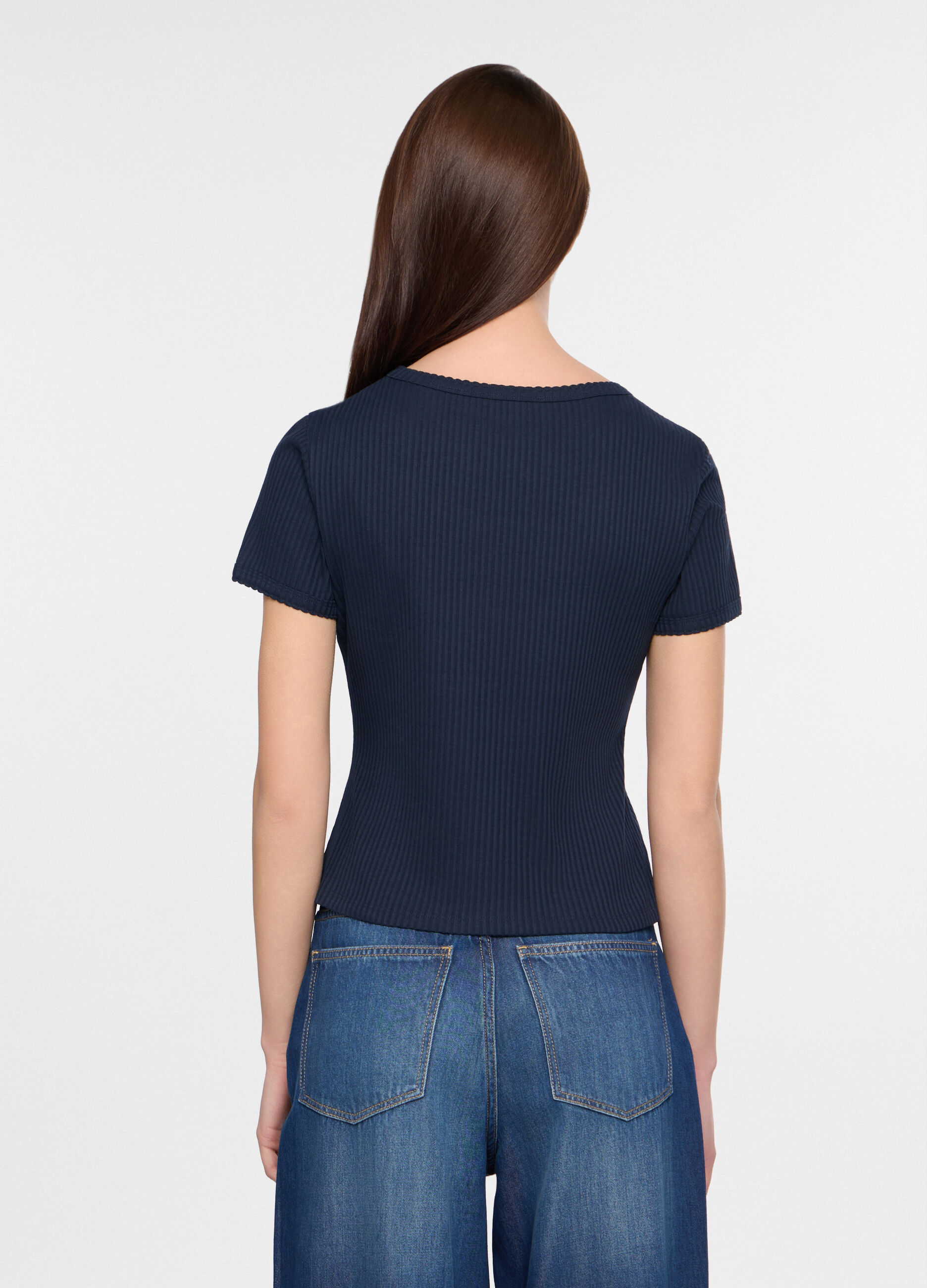 T-shirt girocollo in costina stretch donna_1