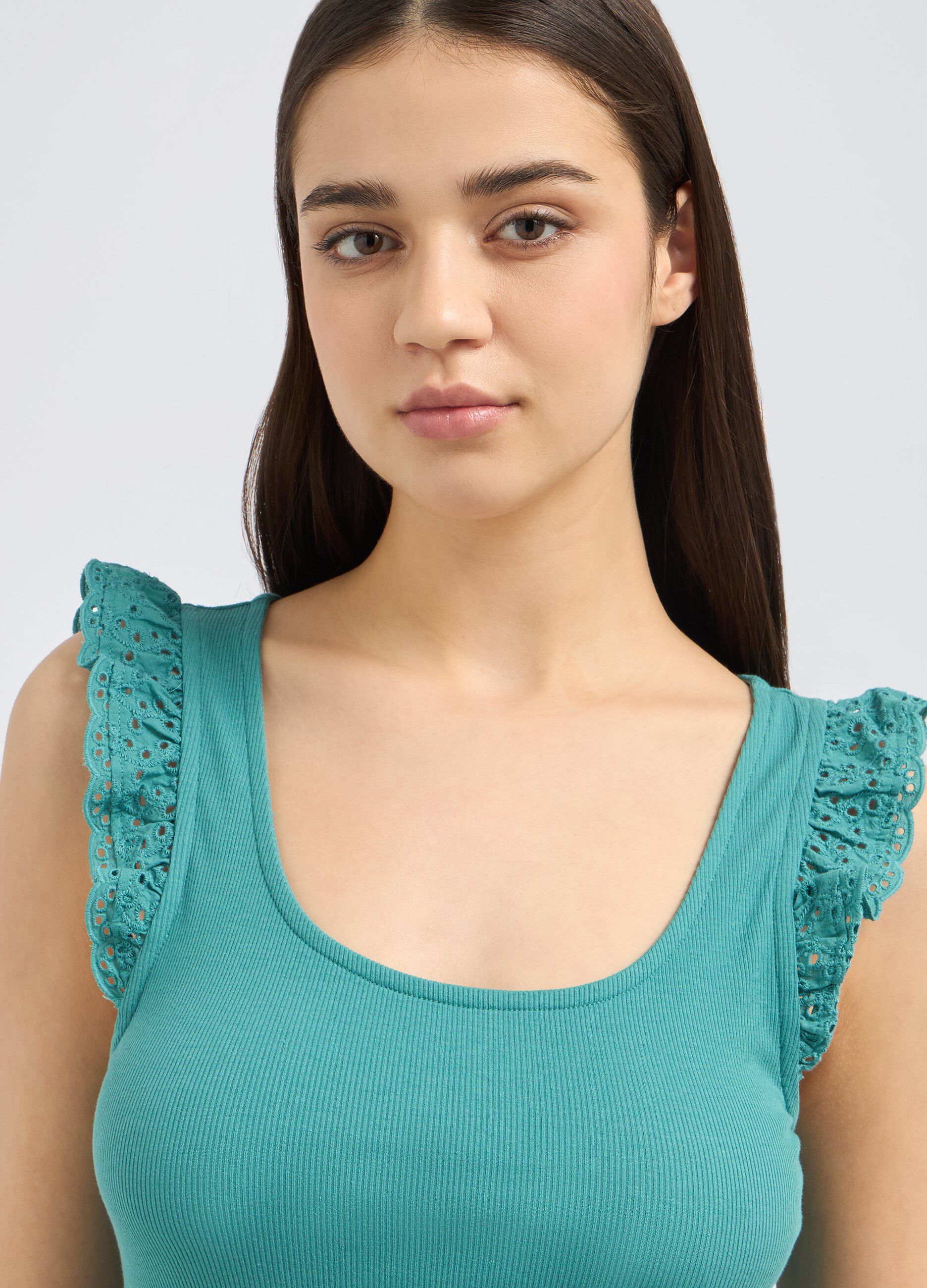 Canotta pigiama in costina di cotone stretch donna_2