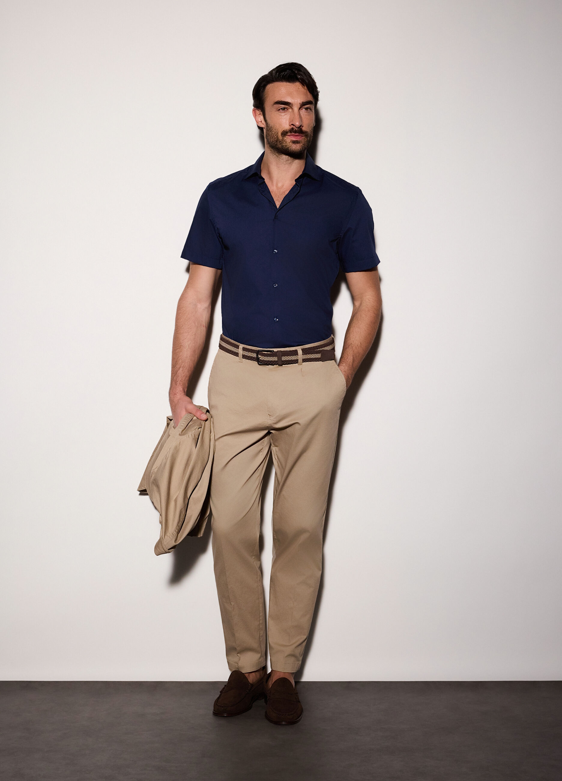 Camicia a manica corta in misto cotone uomo_0