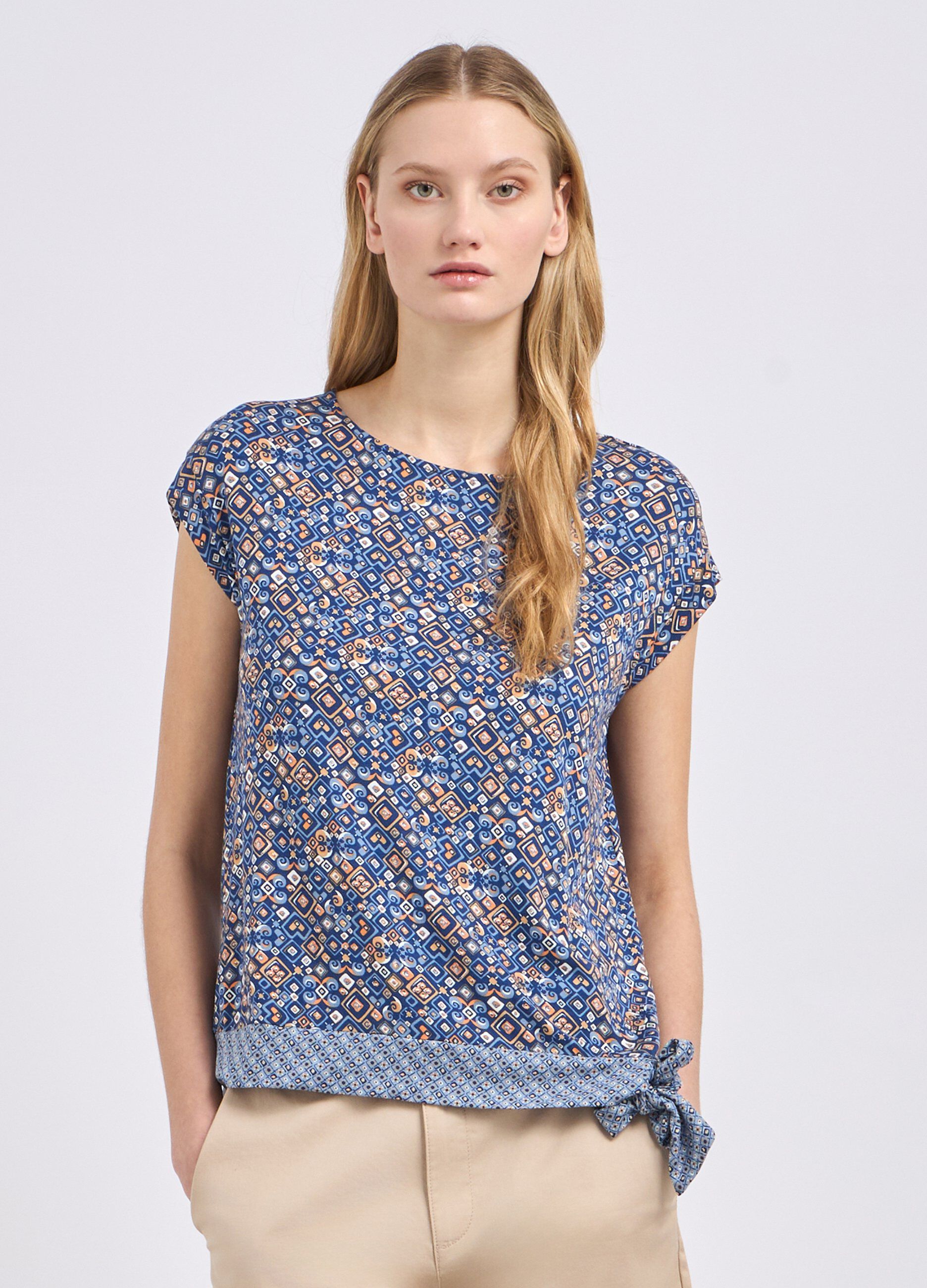 T-shirt in pura viscosa stretch con stampa donna_0