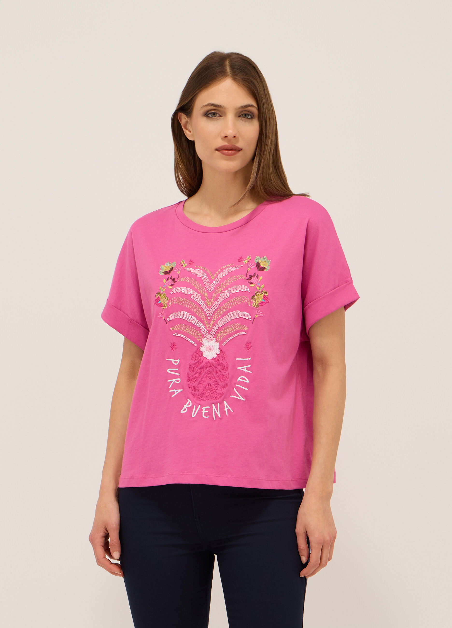 T-shirt in jersey di puro cotone donna_0