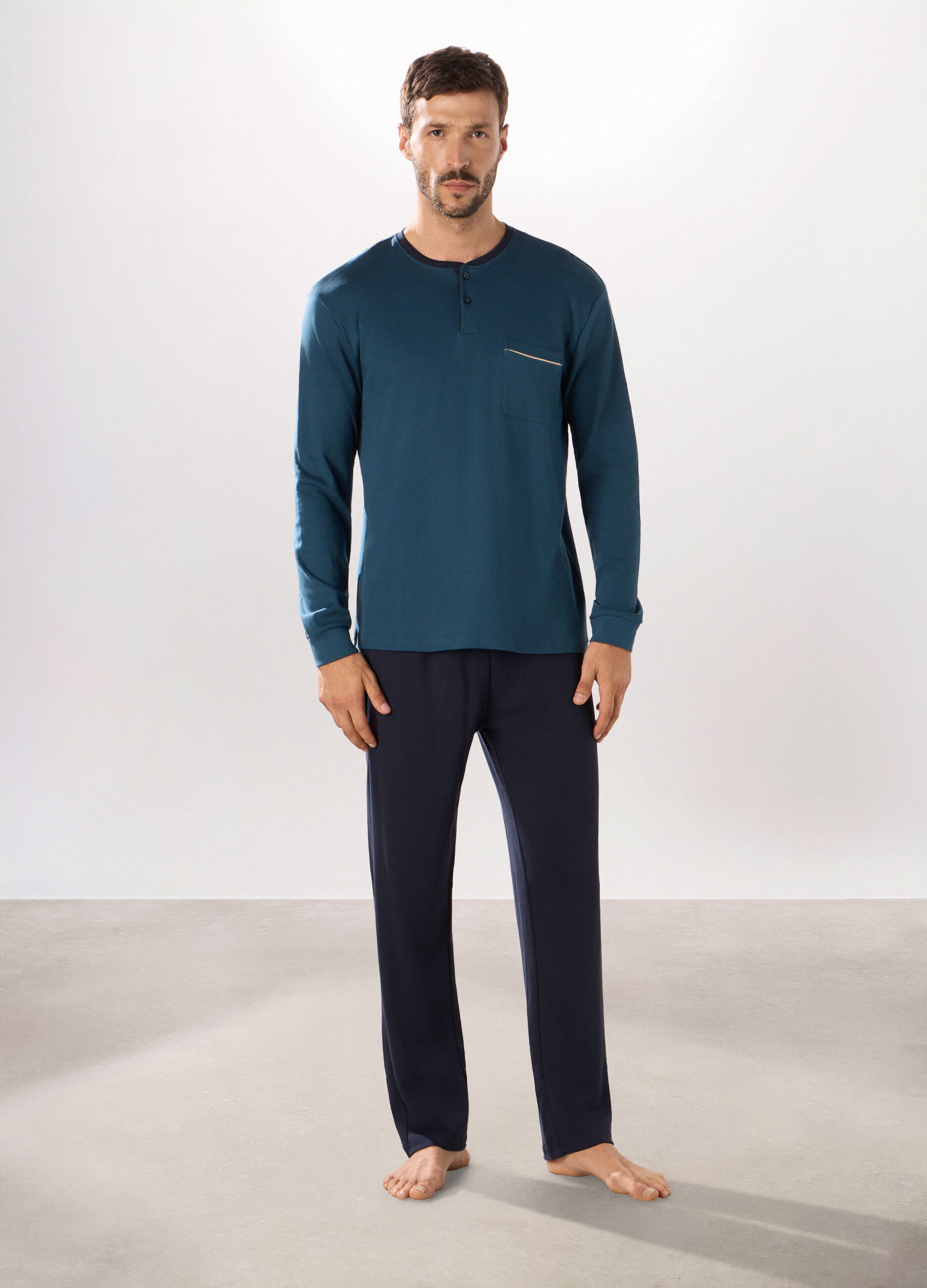 Pigiama lungo in puro cotone interlock uomo_0