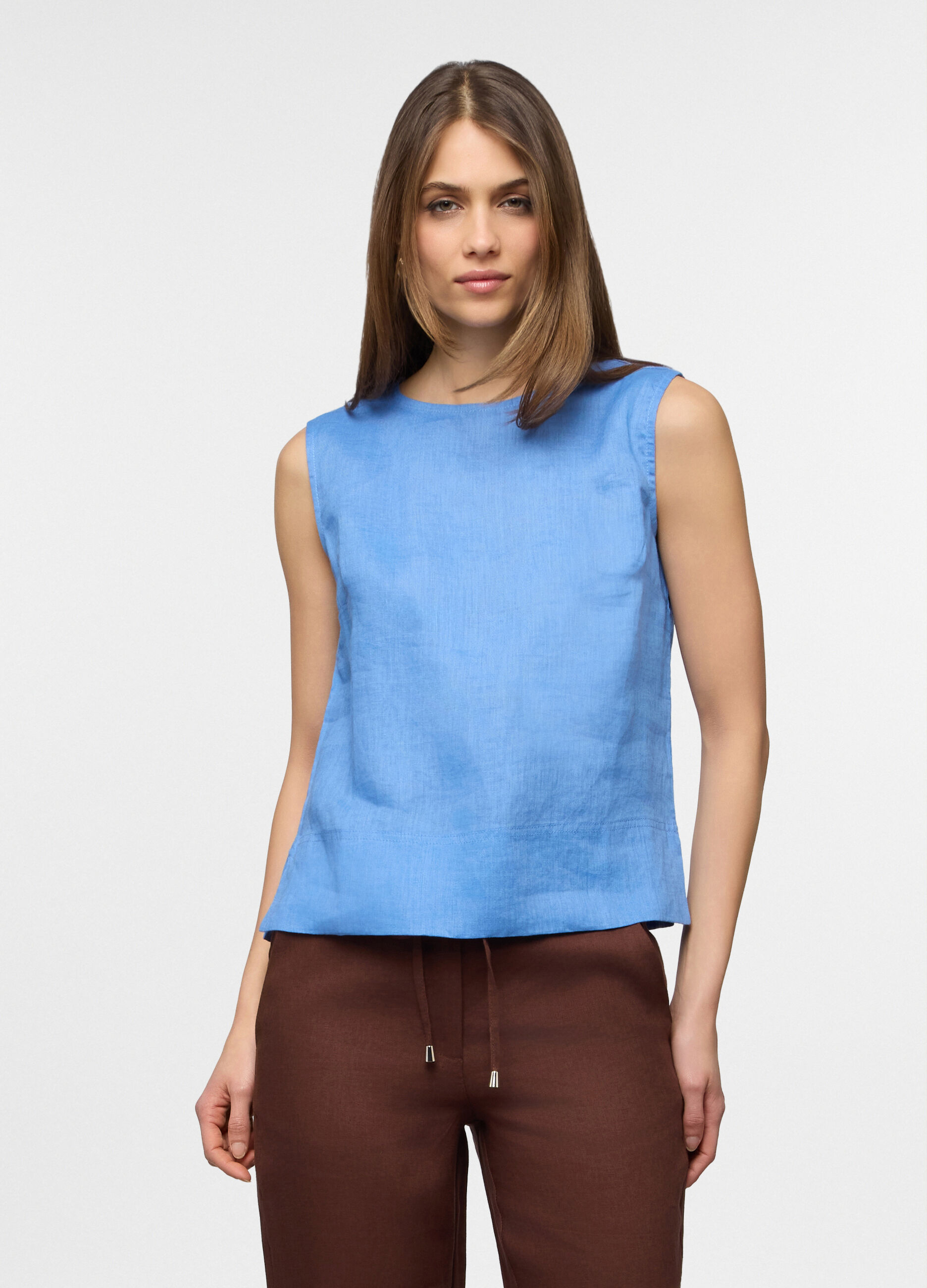 Top girocollo fit regular in puro lino donna_0