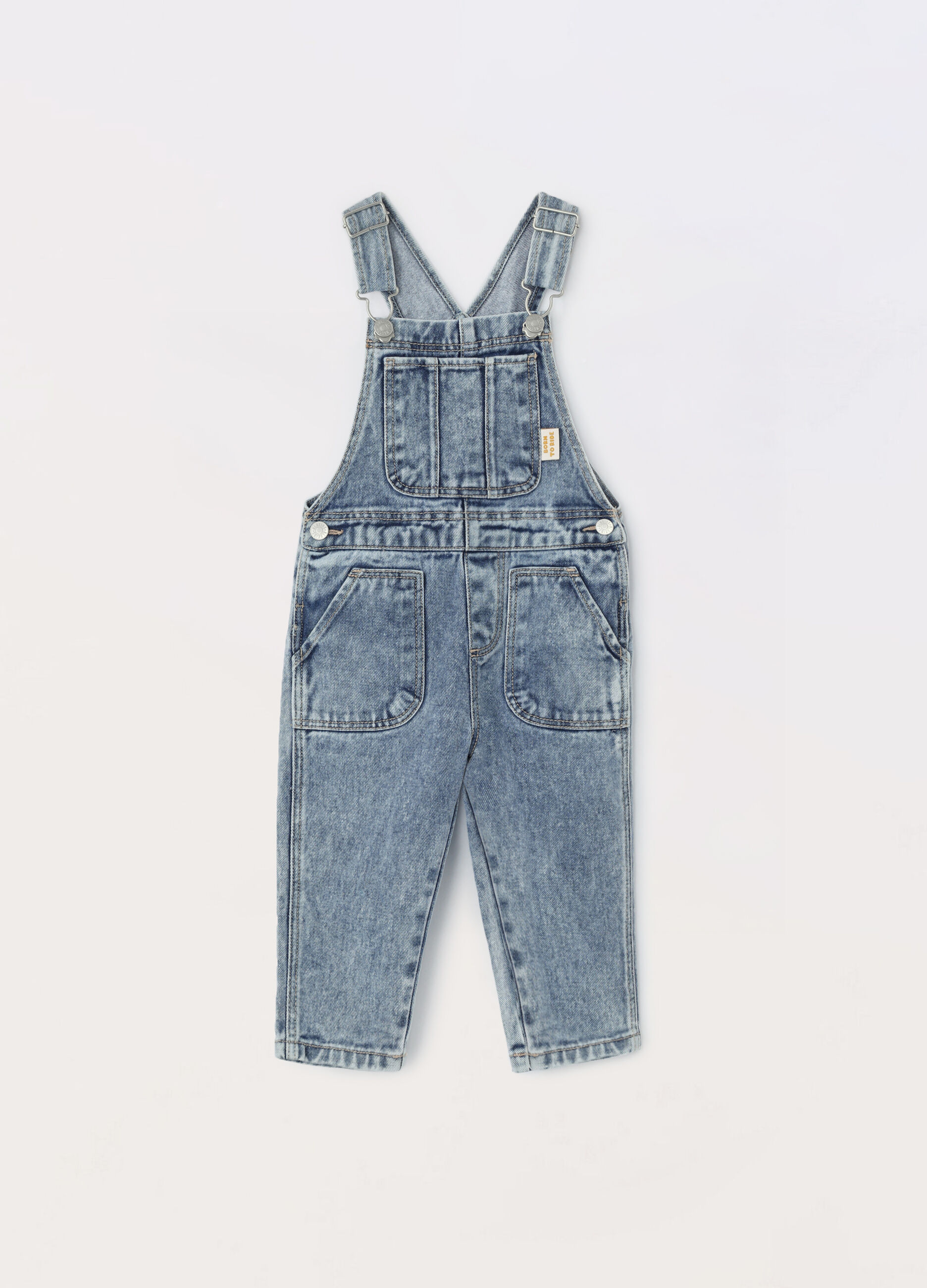 Salopette in denim di puro cotone neonato_0