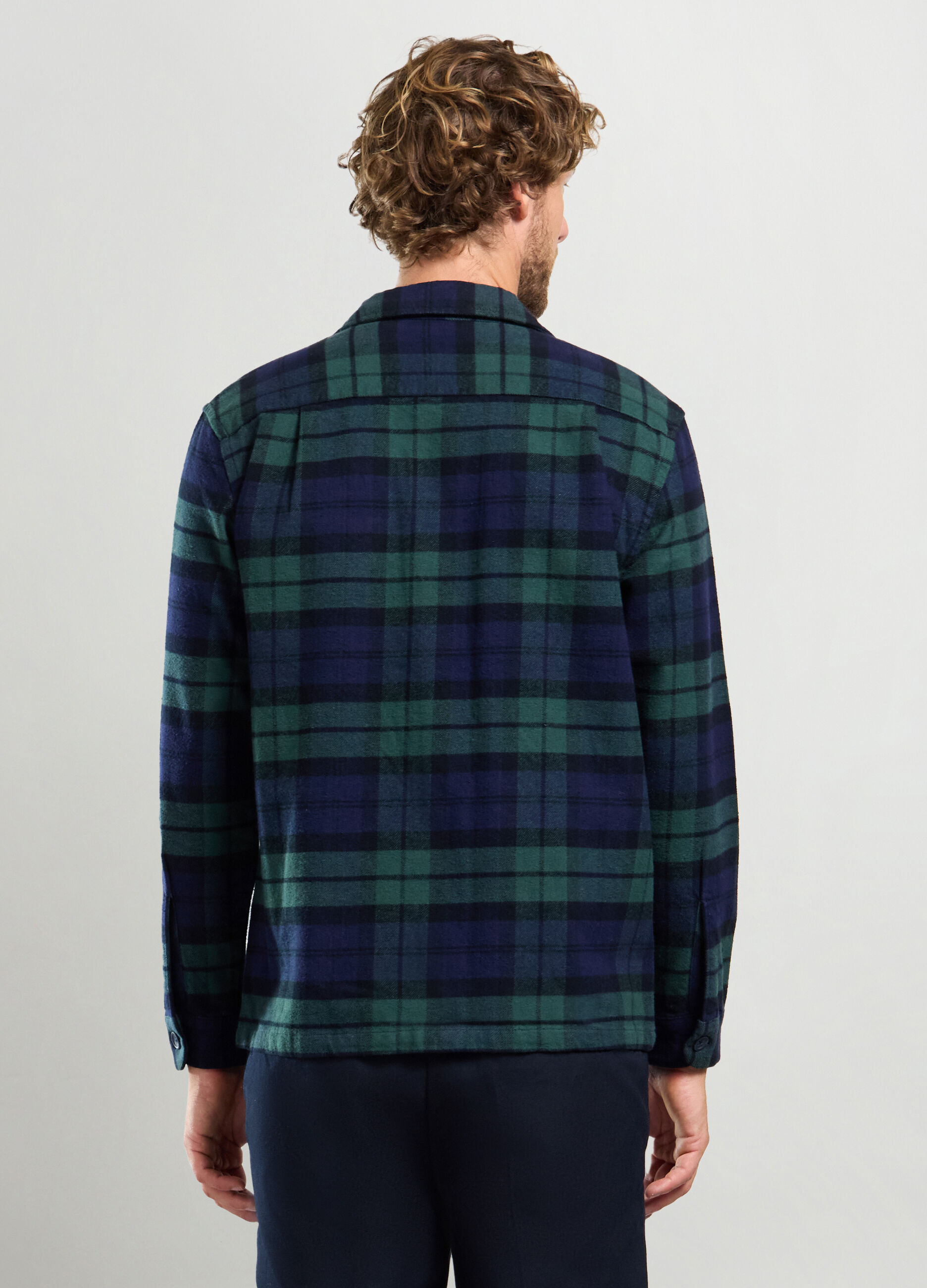 Shirt jacket colletto francese in cotone stretch uomo_1