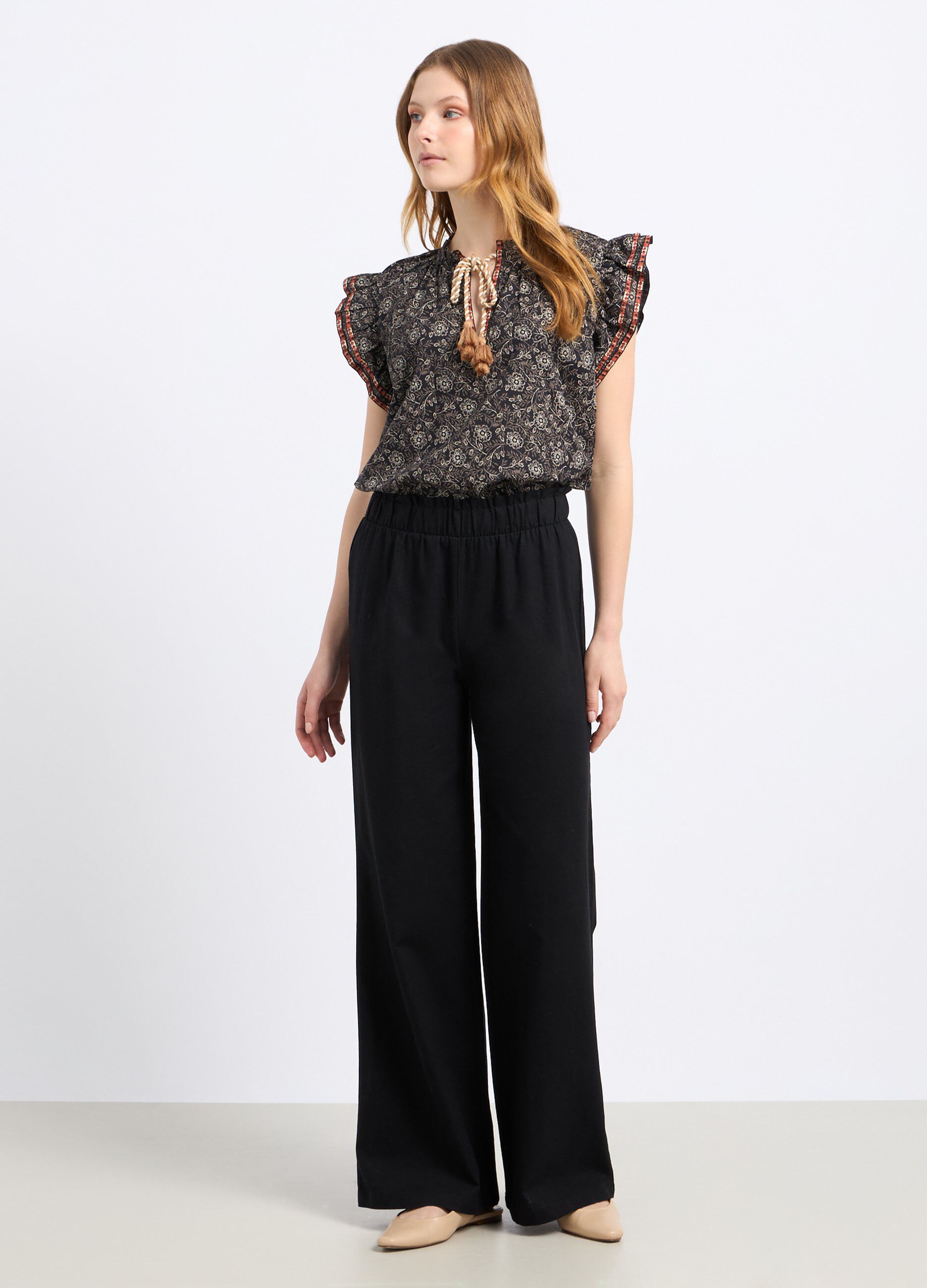 Pantaloni palazzo in misto lino donna_0