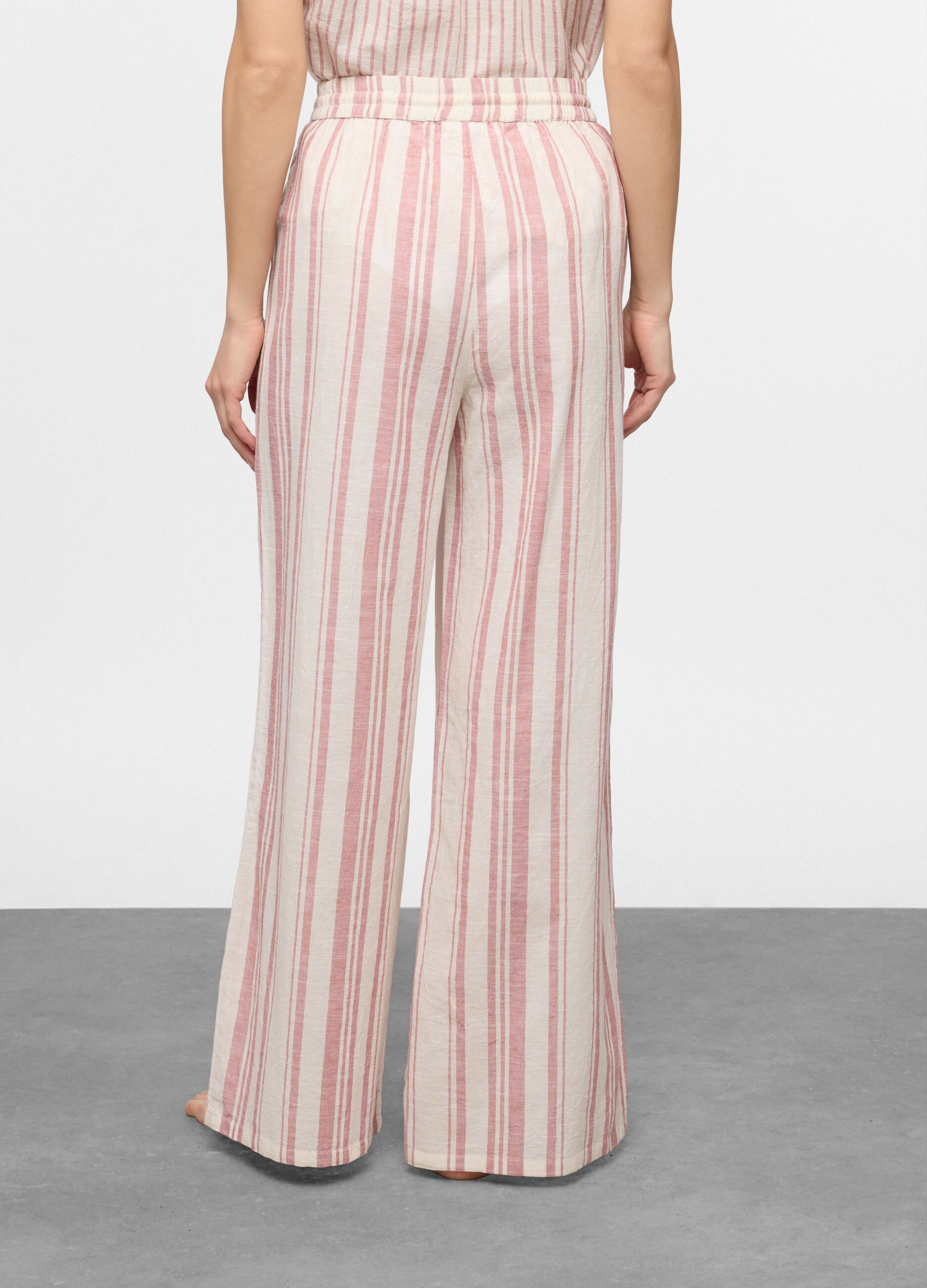 Pantaloni pigiama regular fit in popeline misto lino donna_1