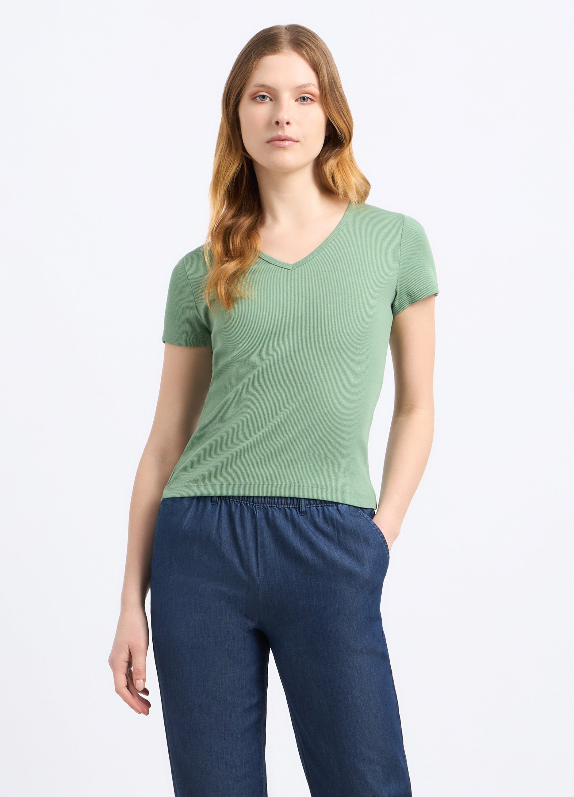 T-shirt in costina di puro cotone donna_0