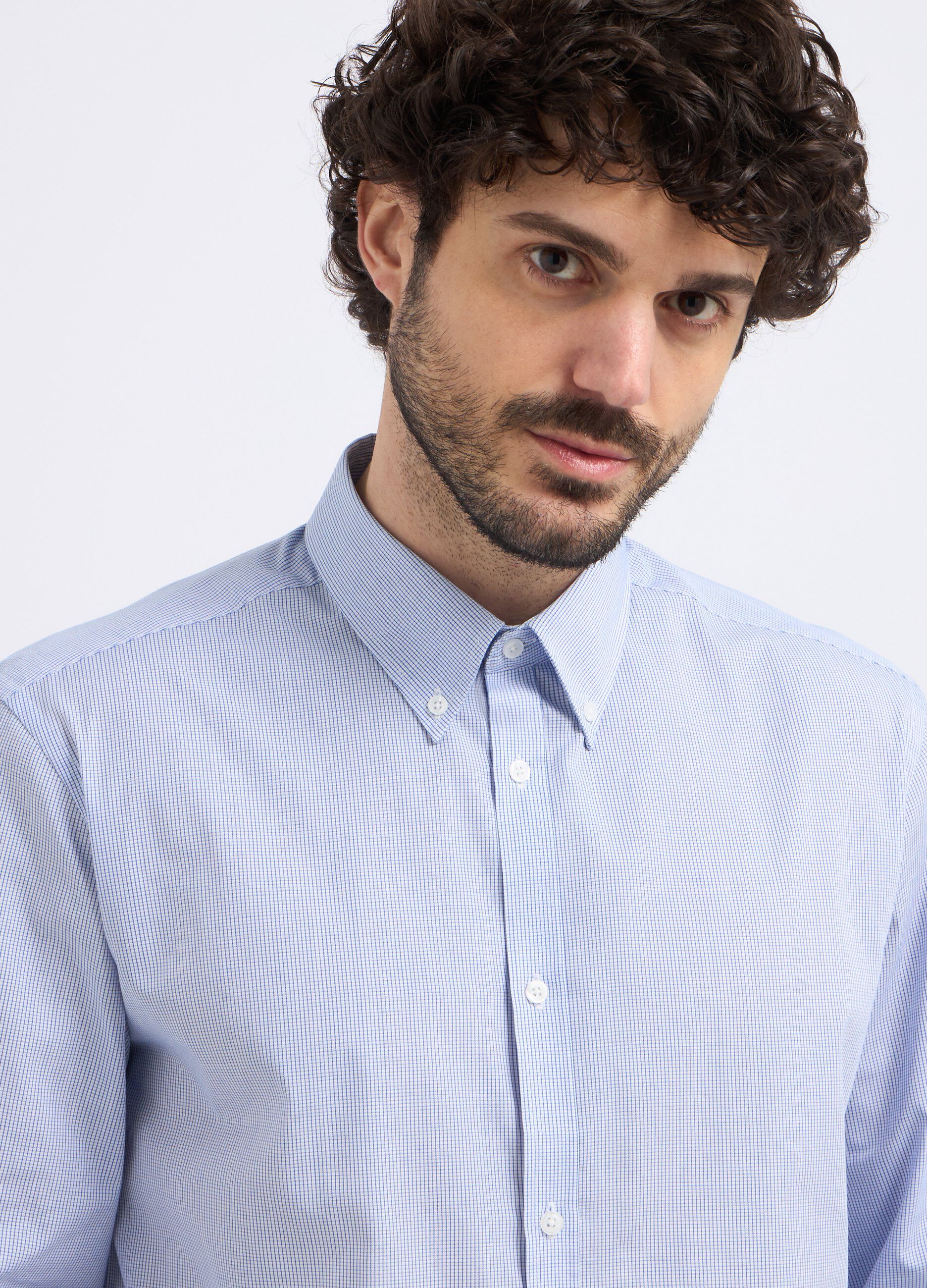 Camicia a maniche lunghe in microquadri uomo_2