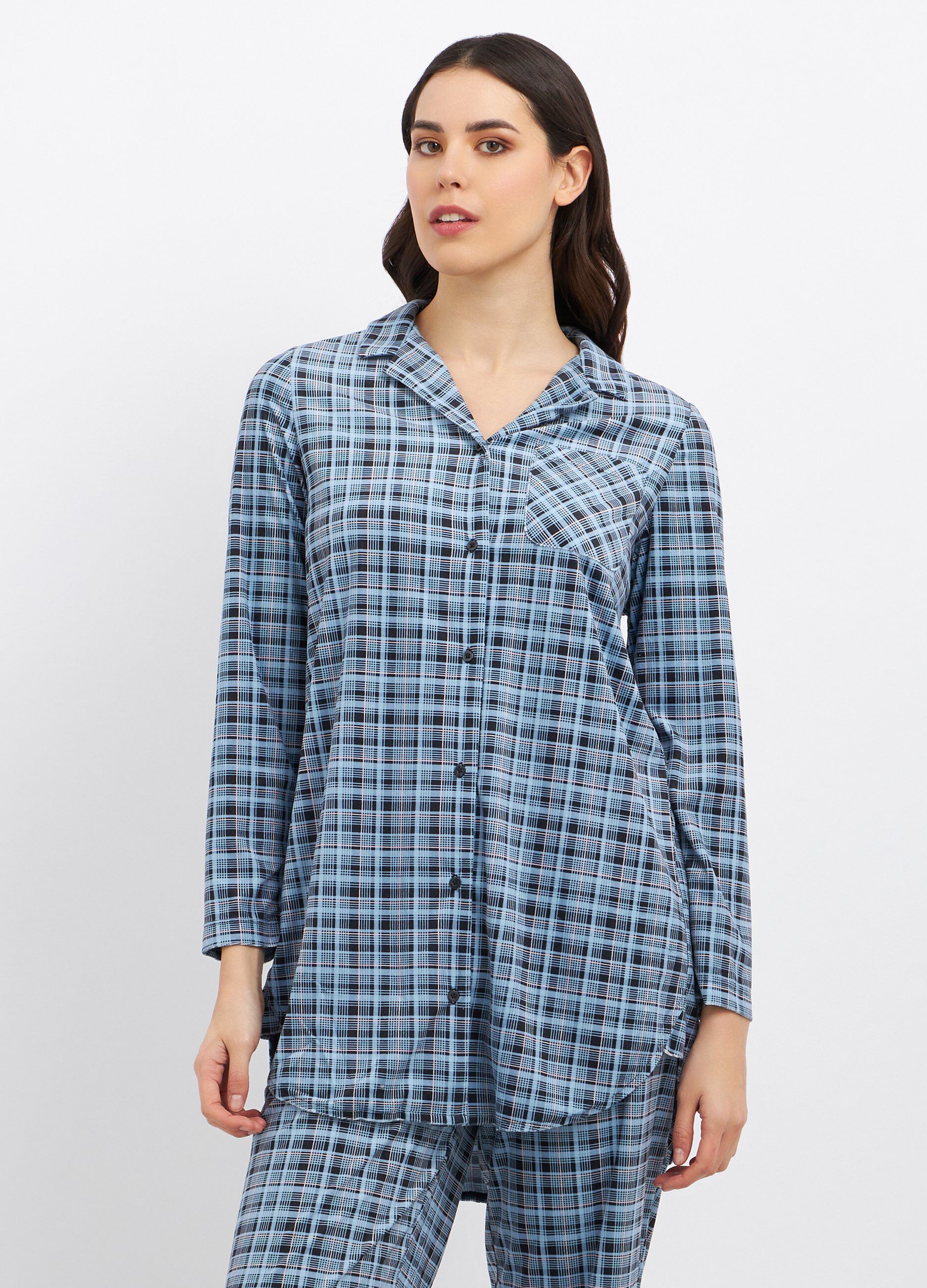 Top pigiama a maniche lunghe a quadri donna_0