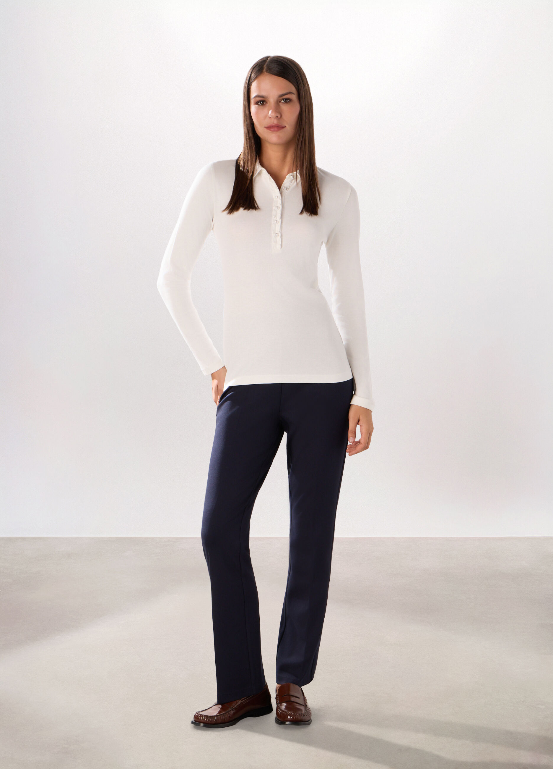 Pantaloni in punto Milano misto viscosa donna_0