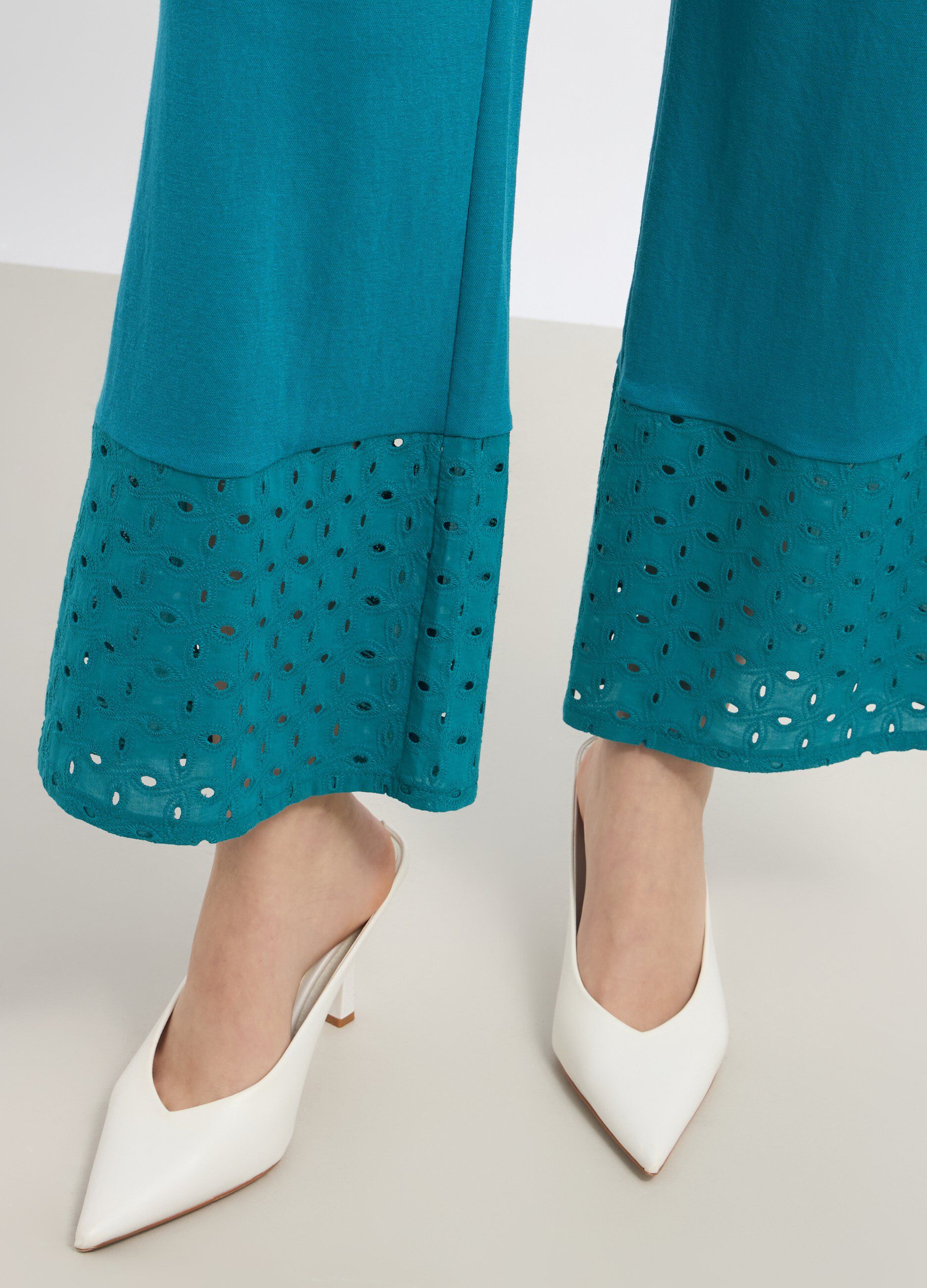 Pantaloni palazzo in misto viscosa con ricamo donna_2