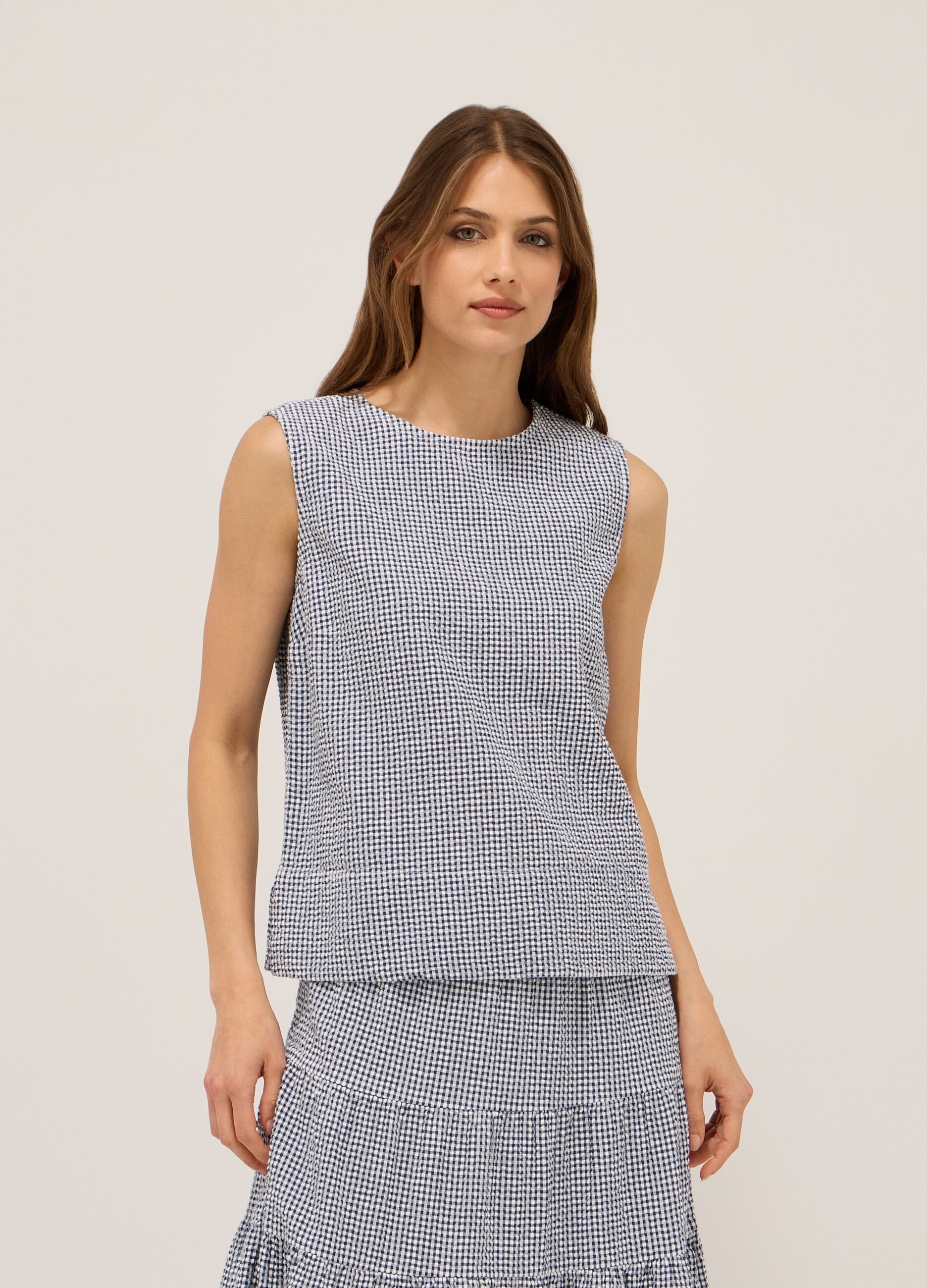 Blusa in puro cotone seersucker donna_0