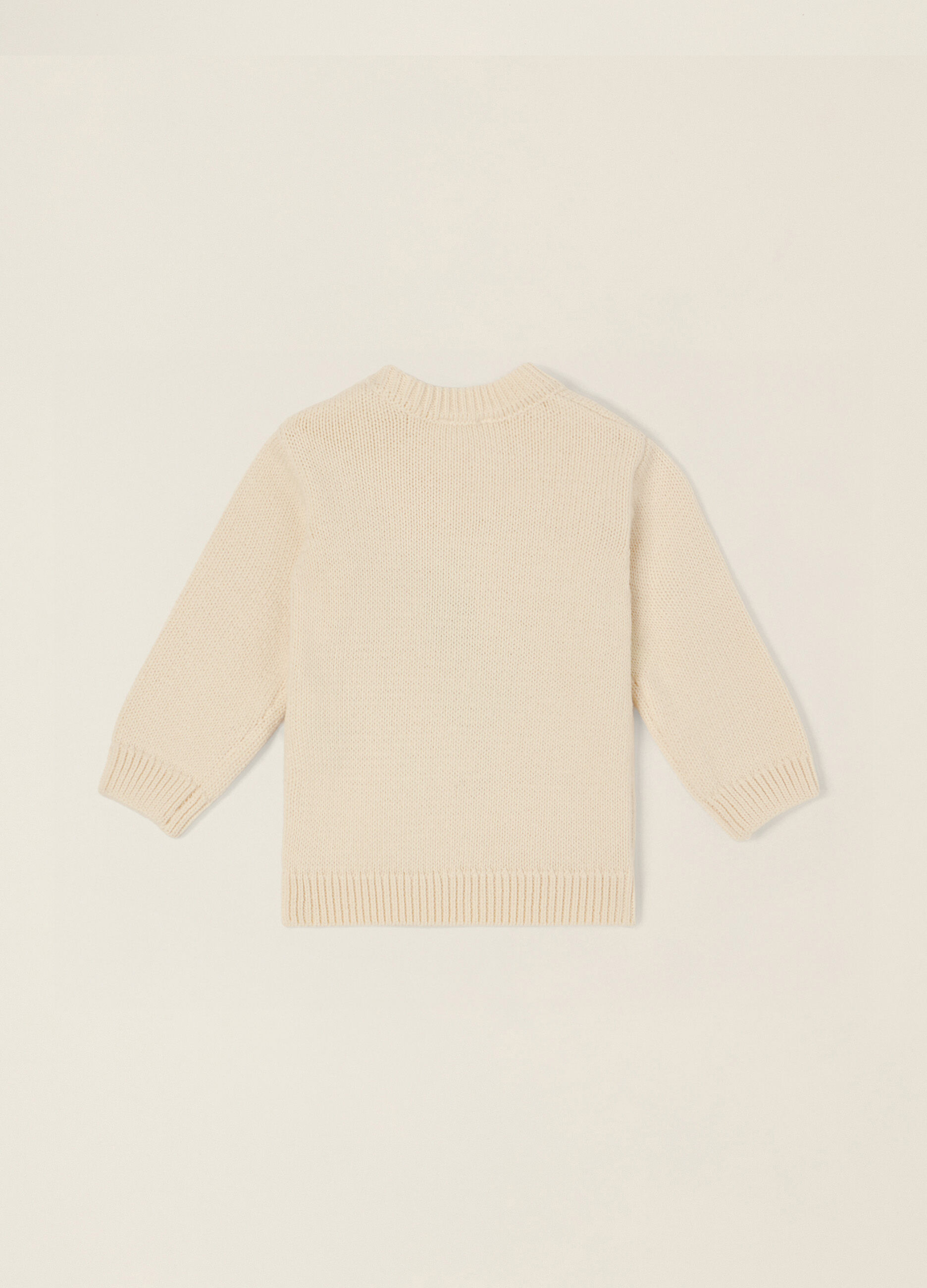 Maglione beige in puro cotone con stampa animale_1