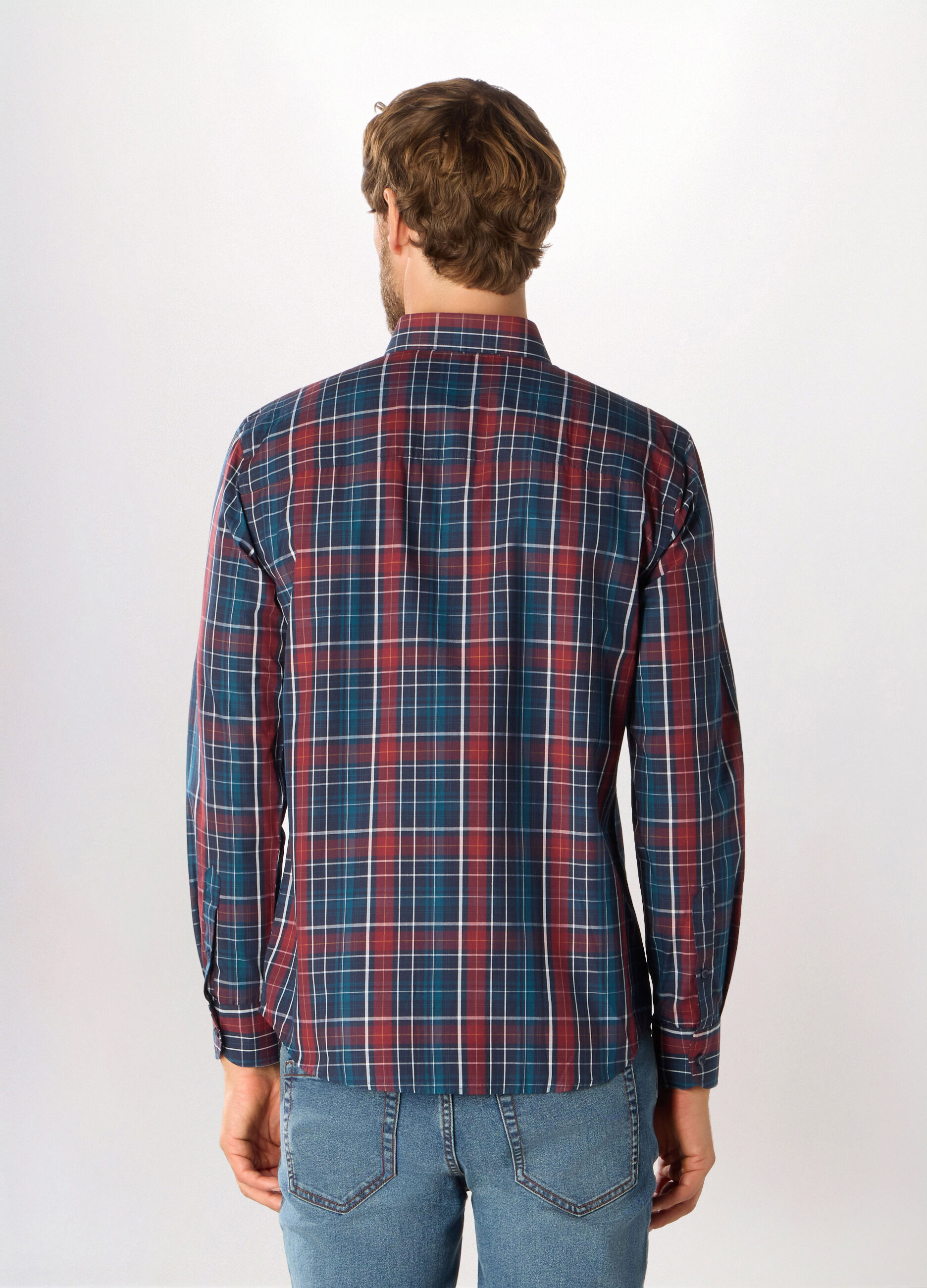 Camicia in misto cotone a quadri uomo_1