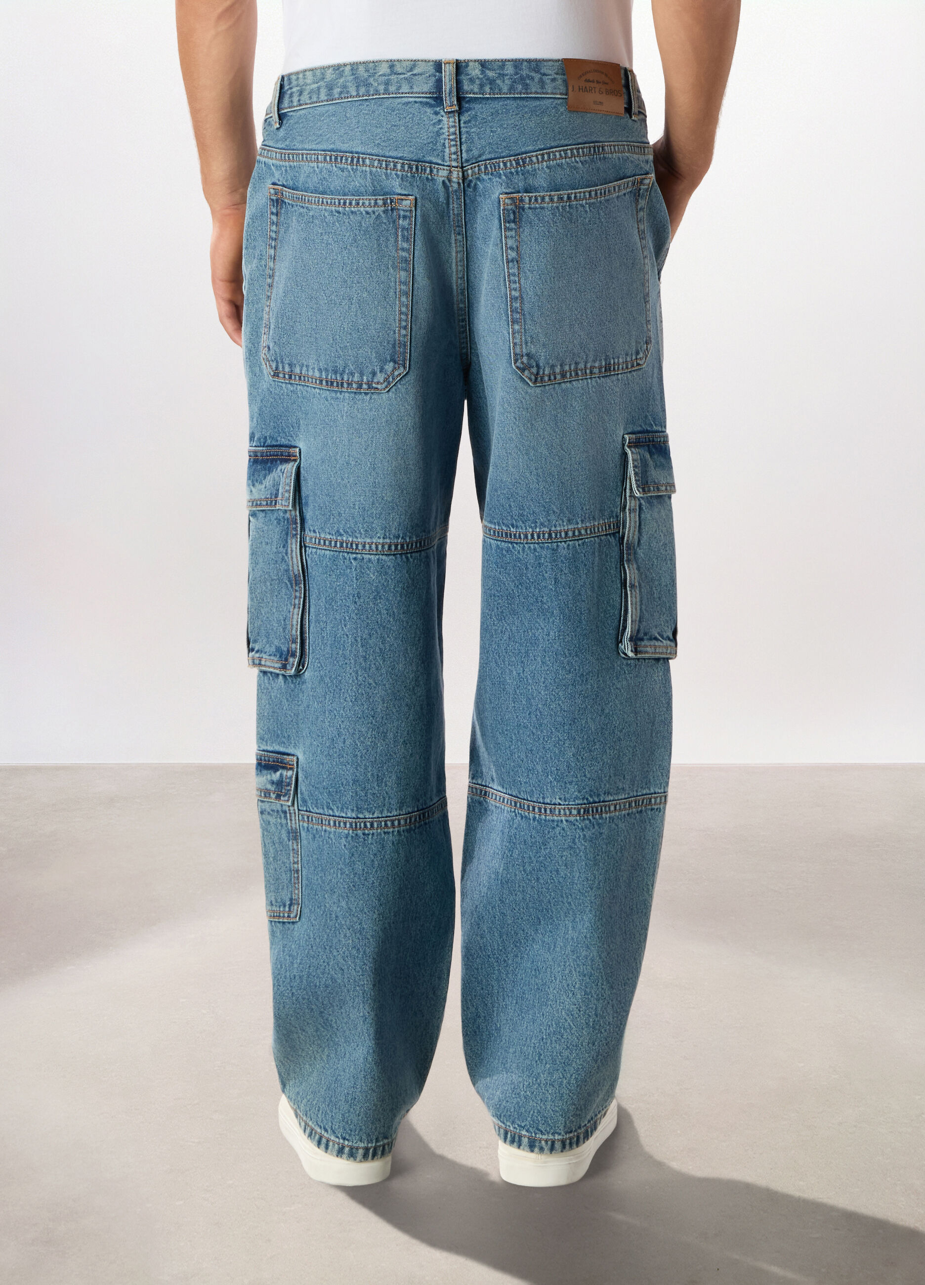 Jeans cargo in denim di cotone uomo_1