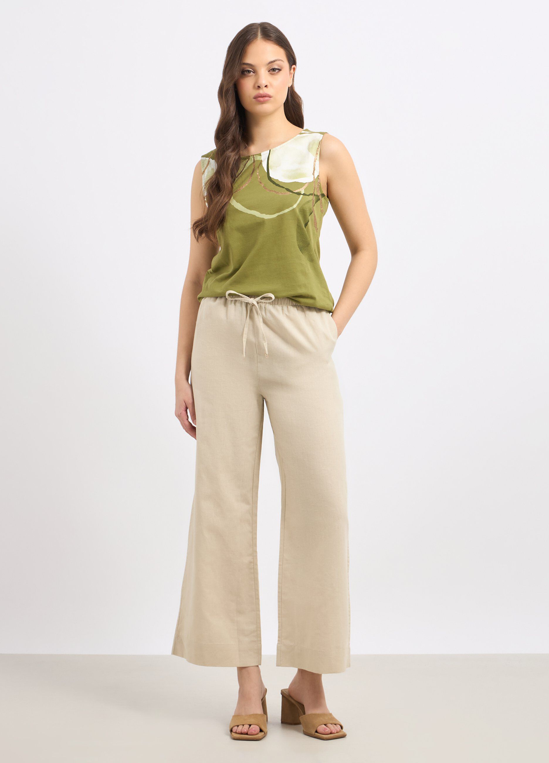 Pantaloni in misto lino donna_0