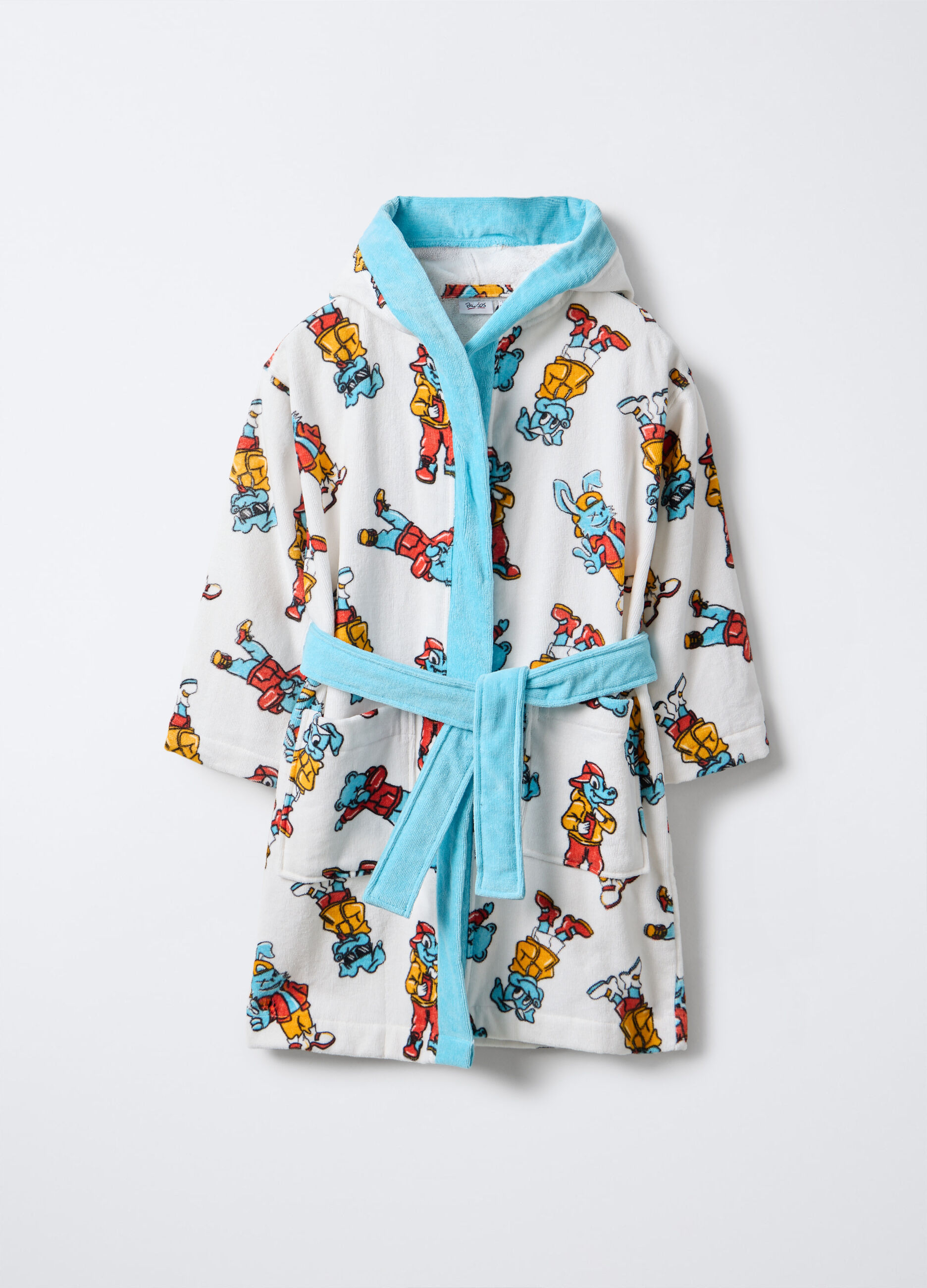 Accappatoio in puro cotone velour con cappuccio _0