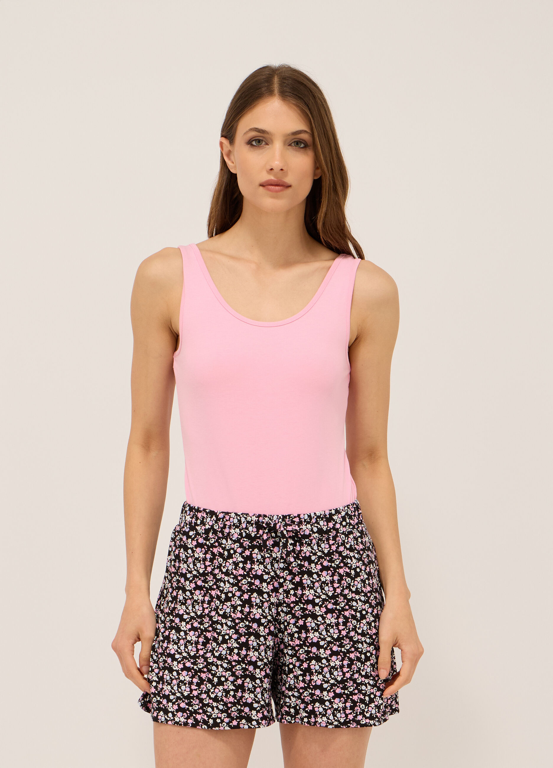 Top smanicato in cotone stretch donna