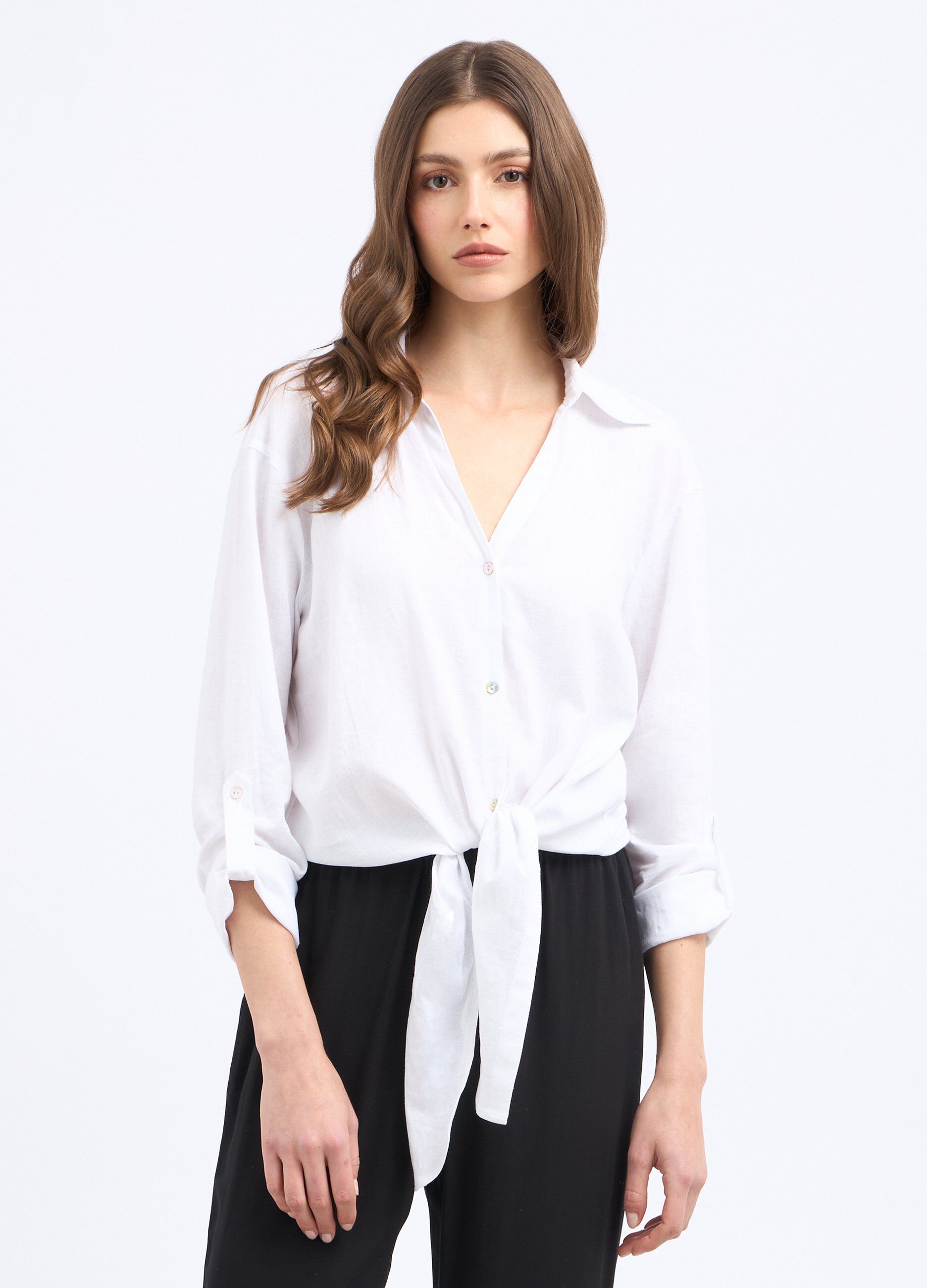 Camicia in misto lino donna_0