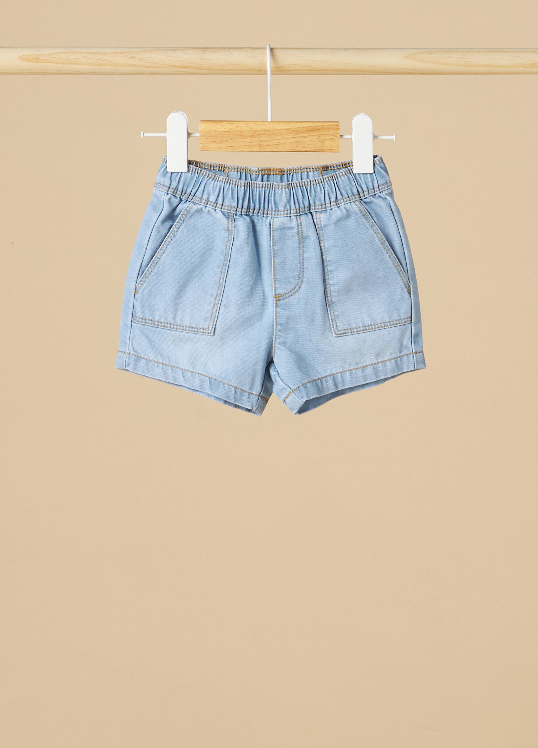 Shorts IANA in denim di puro cotone neonato_0