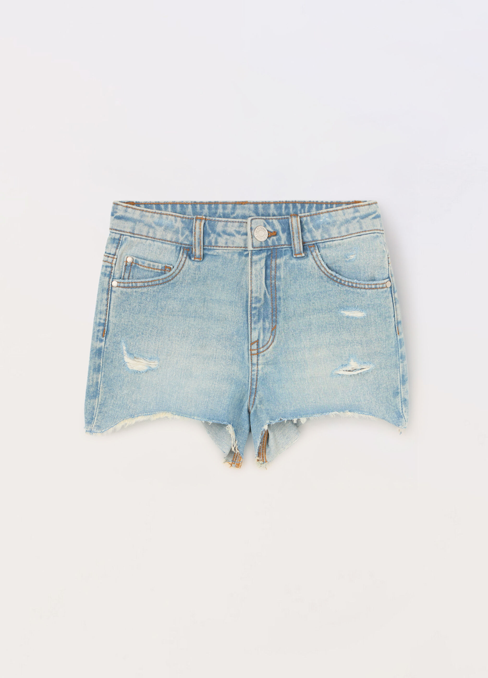 Shorts in denim di puro cotone ragazza_0